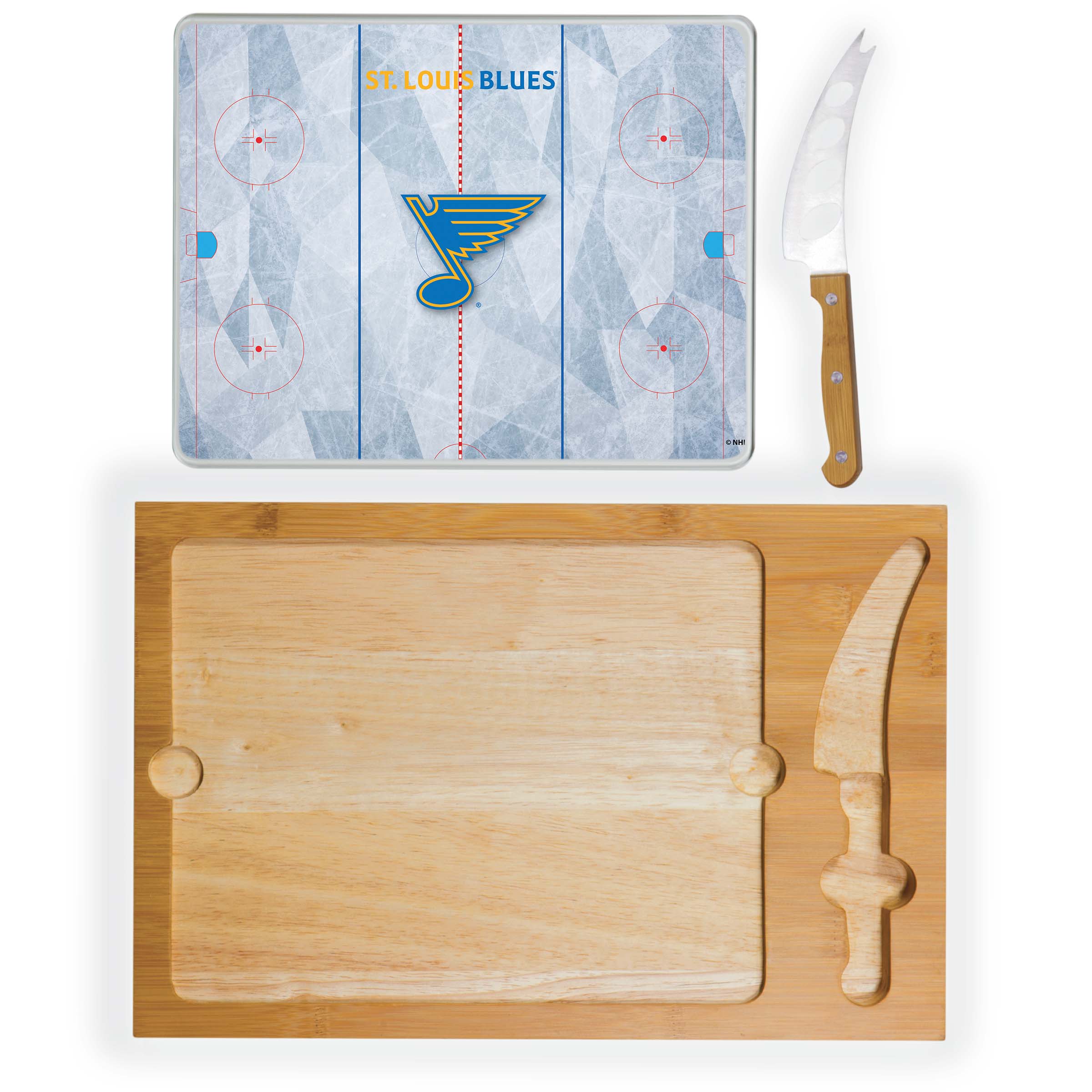 St Louis Blues Hockey Rink - Icon Glass Top Cutting Board & Knife Set