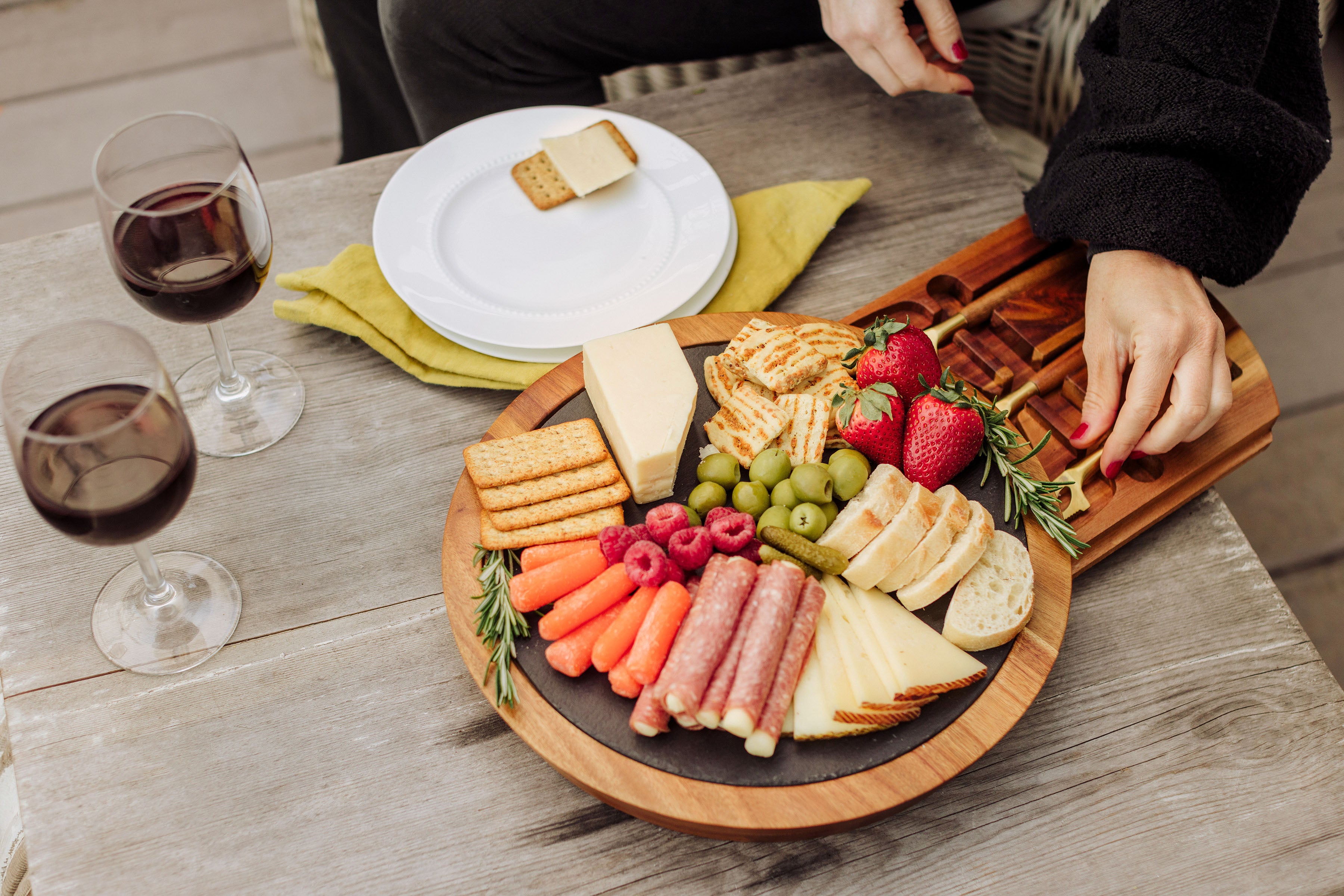 Insignia Acacia and Slate Serving Board with Cheese Tools