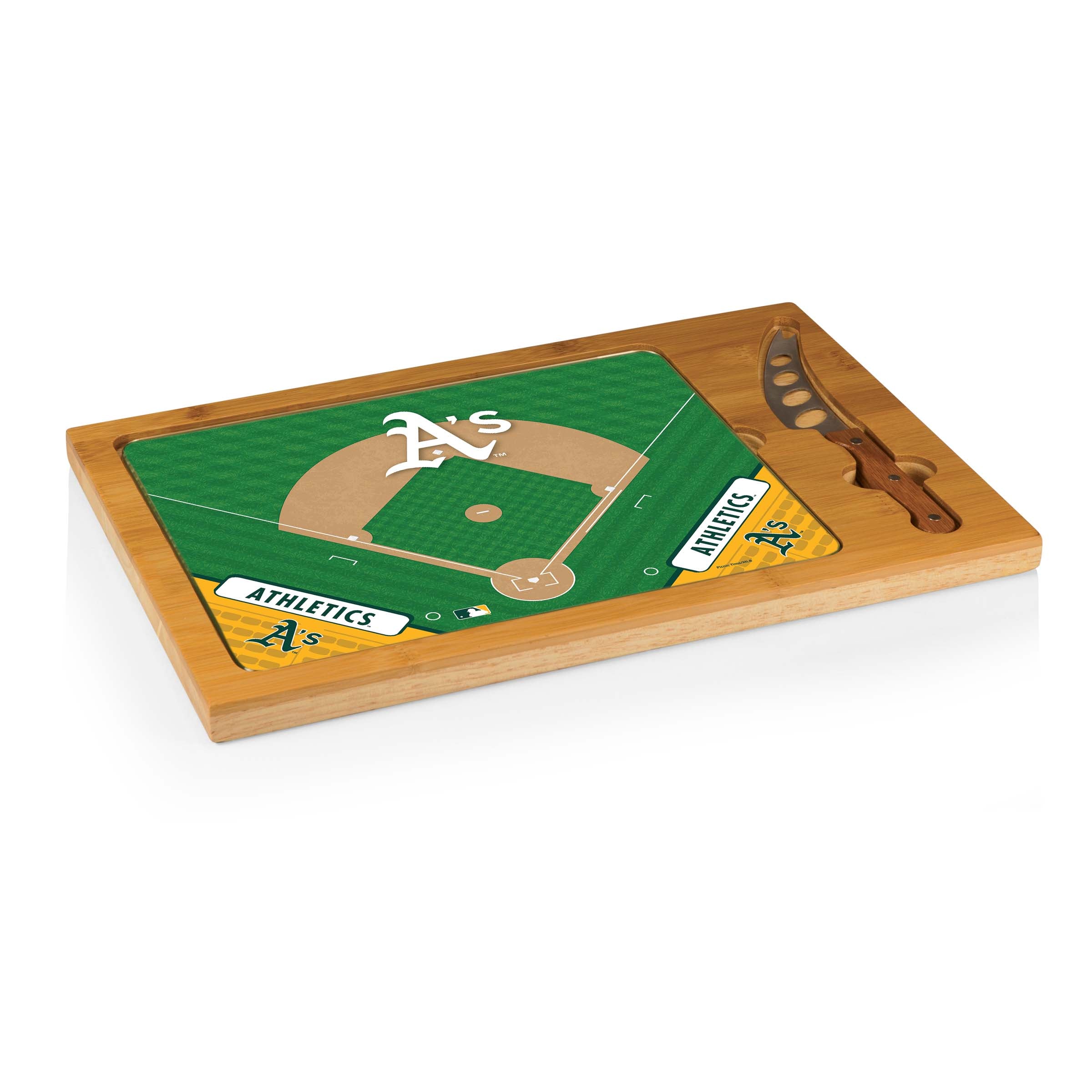 Oakland Athletics Baseball Diamond - Icon Glass Top Cutting Board & Knife Set