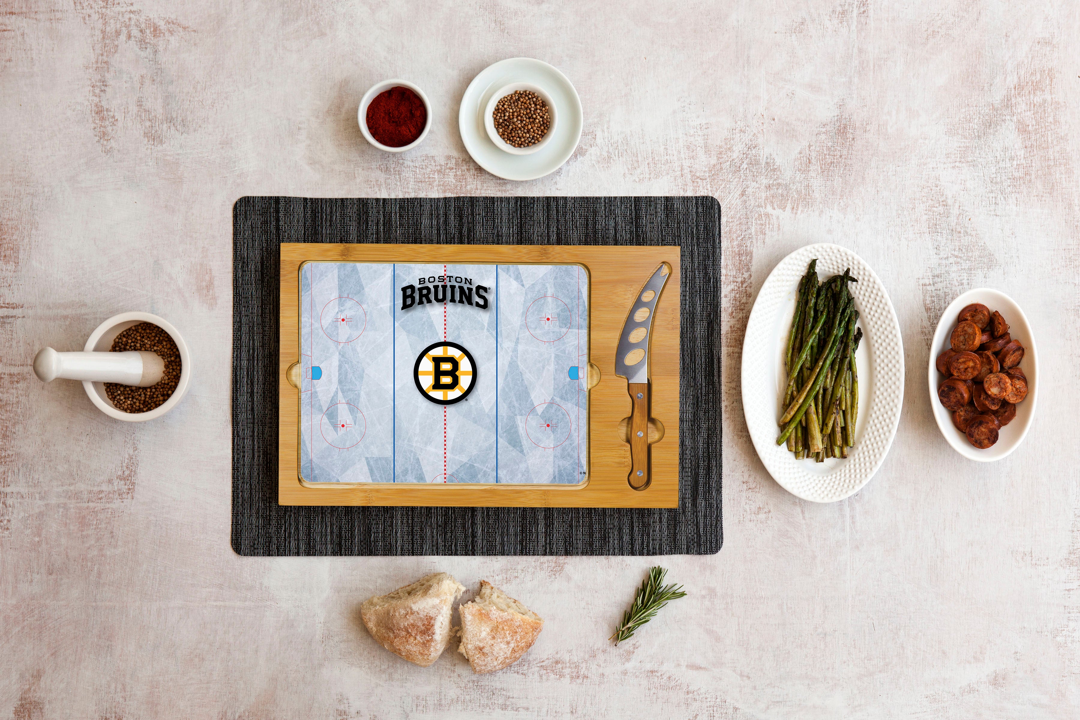 Boston Bruins Hockey Rink - Icon Glass Top Cutting Board & Knife Set