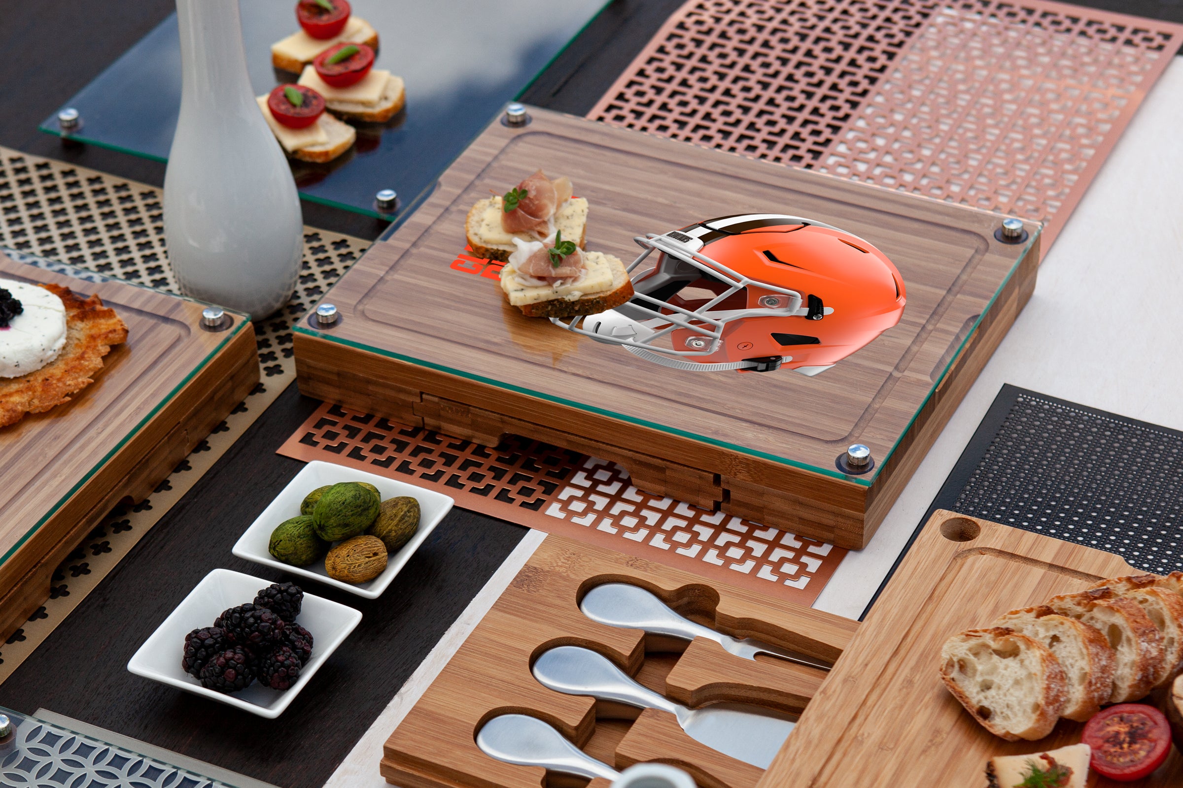 Cleveland Browns - Concerto Glass Top Cheese Cutting Board & Tools Set