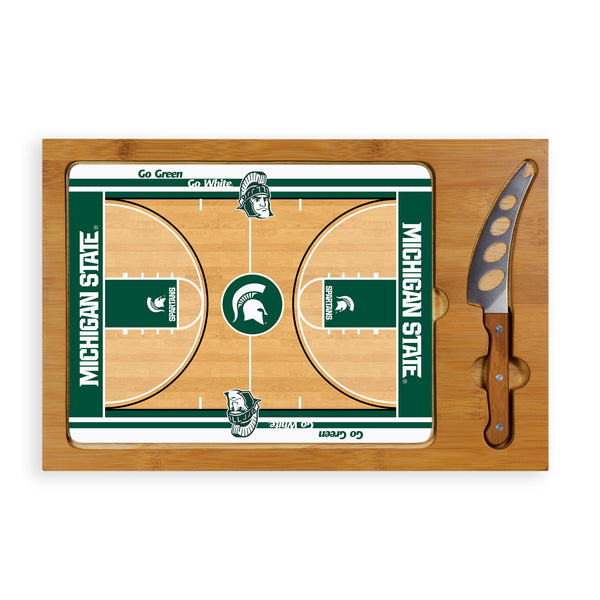 Michigan State Spartans Basketball Court - Icon Glass Top Cutting Board & Knife Set