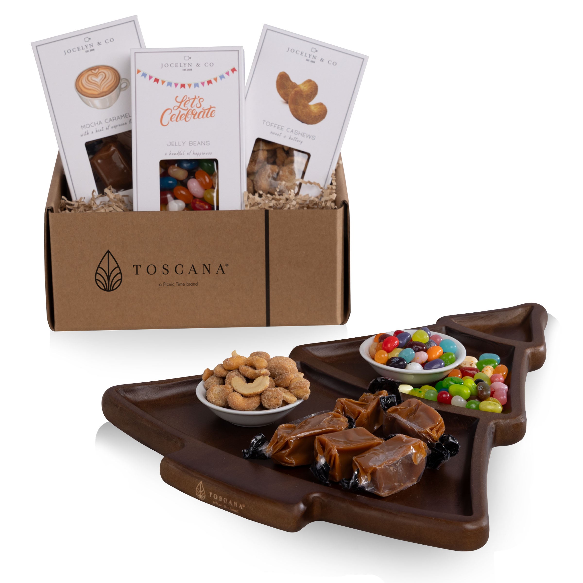 Christmas Tree Serving Tray with Gourmet Gift Pack