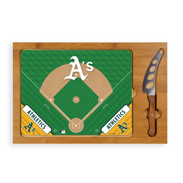 Oakland Athletics Baseball Diamond - Icon Glass Top Cutting Board & Knife Set