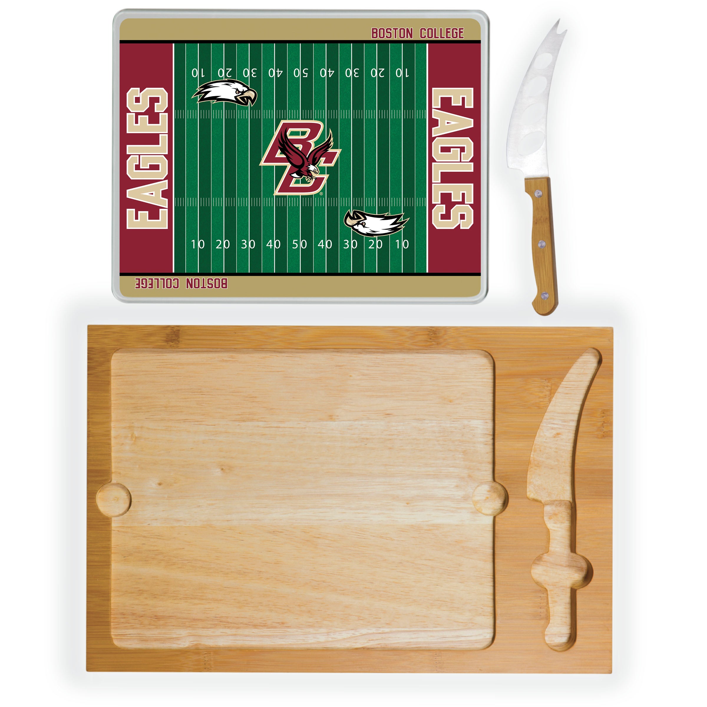 Boston College Eagles Football Field - Icon Glass Top Cutting Board & Knife Set