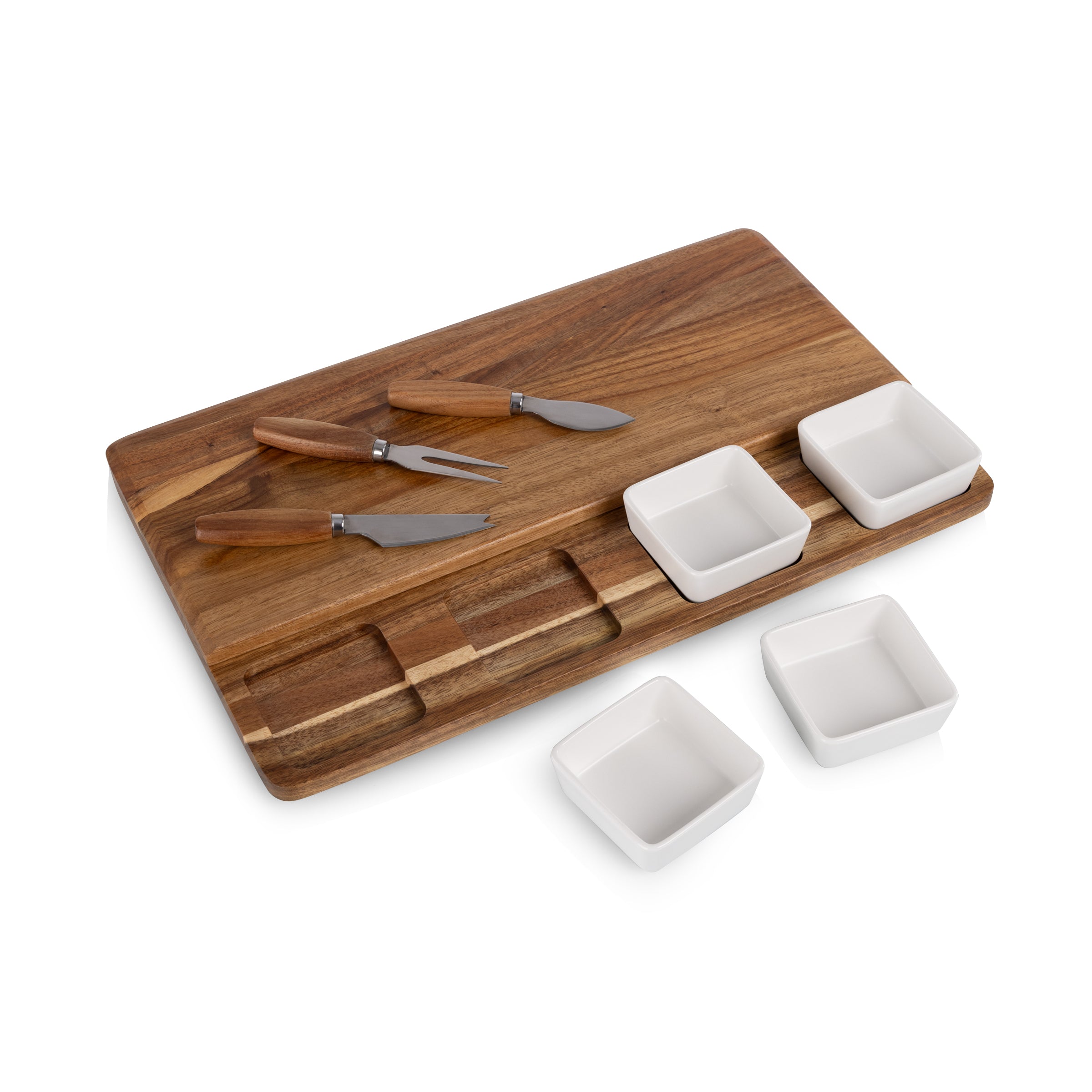 Picada - Acacia Tapas Board with Ceramic Bowls