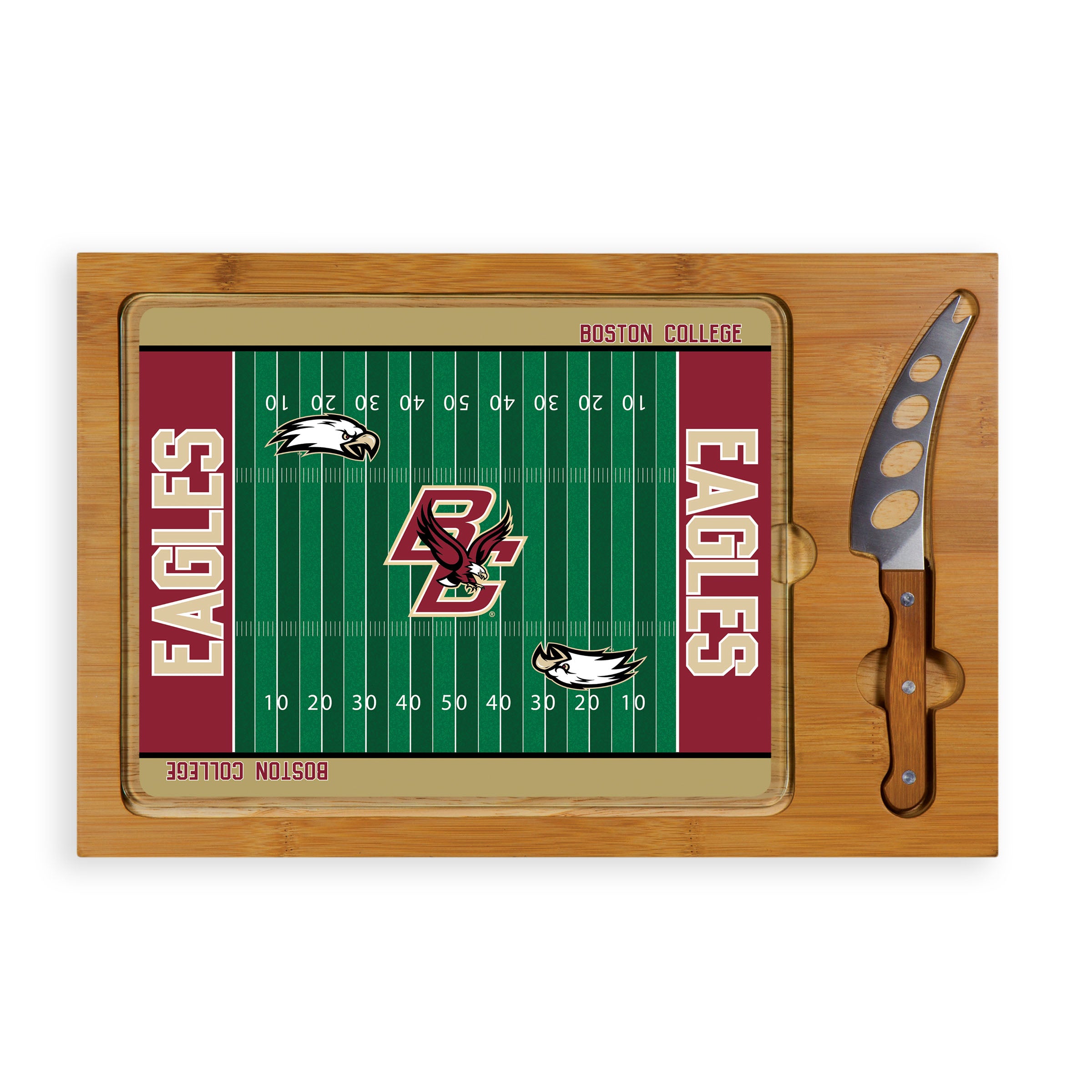 Boston College Eagles Football Field - Icon Glass Top Cutting Board & Knife Set
