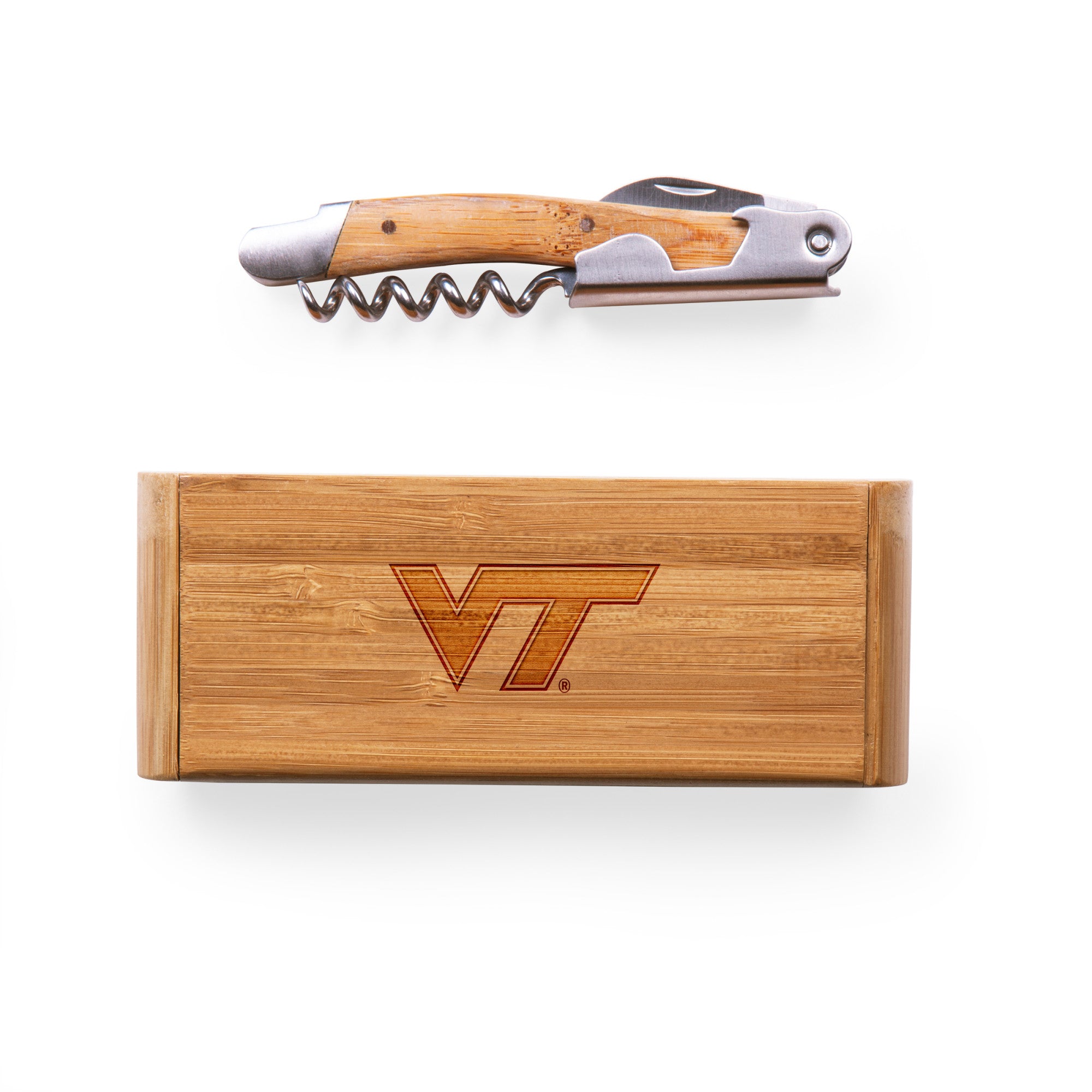 Virginia Tech Hokies - Elan Deluxe Corkscrew In Bamboo Box