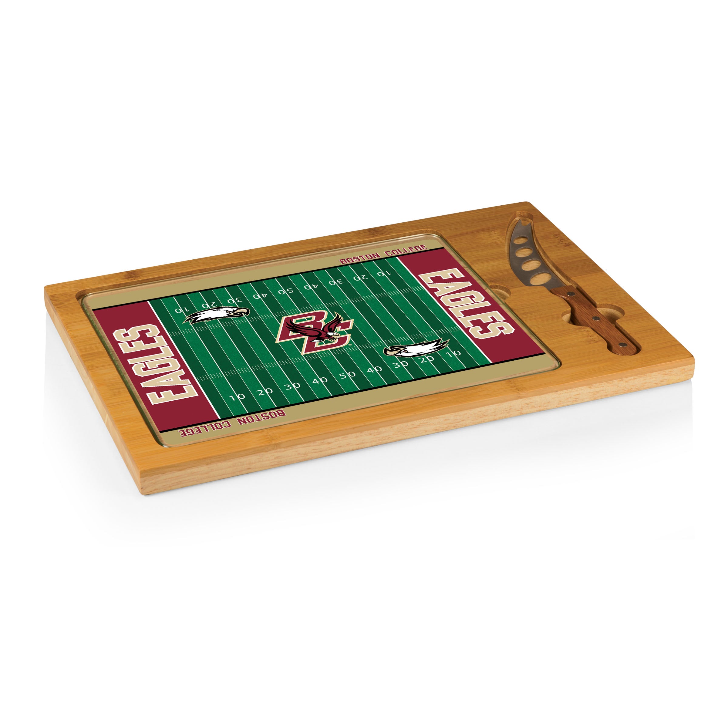 Boston College Eagles Football Field - Icon Glass Top Cutting Board & Knife Set