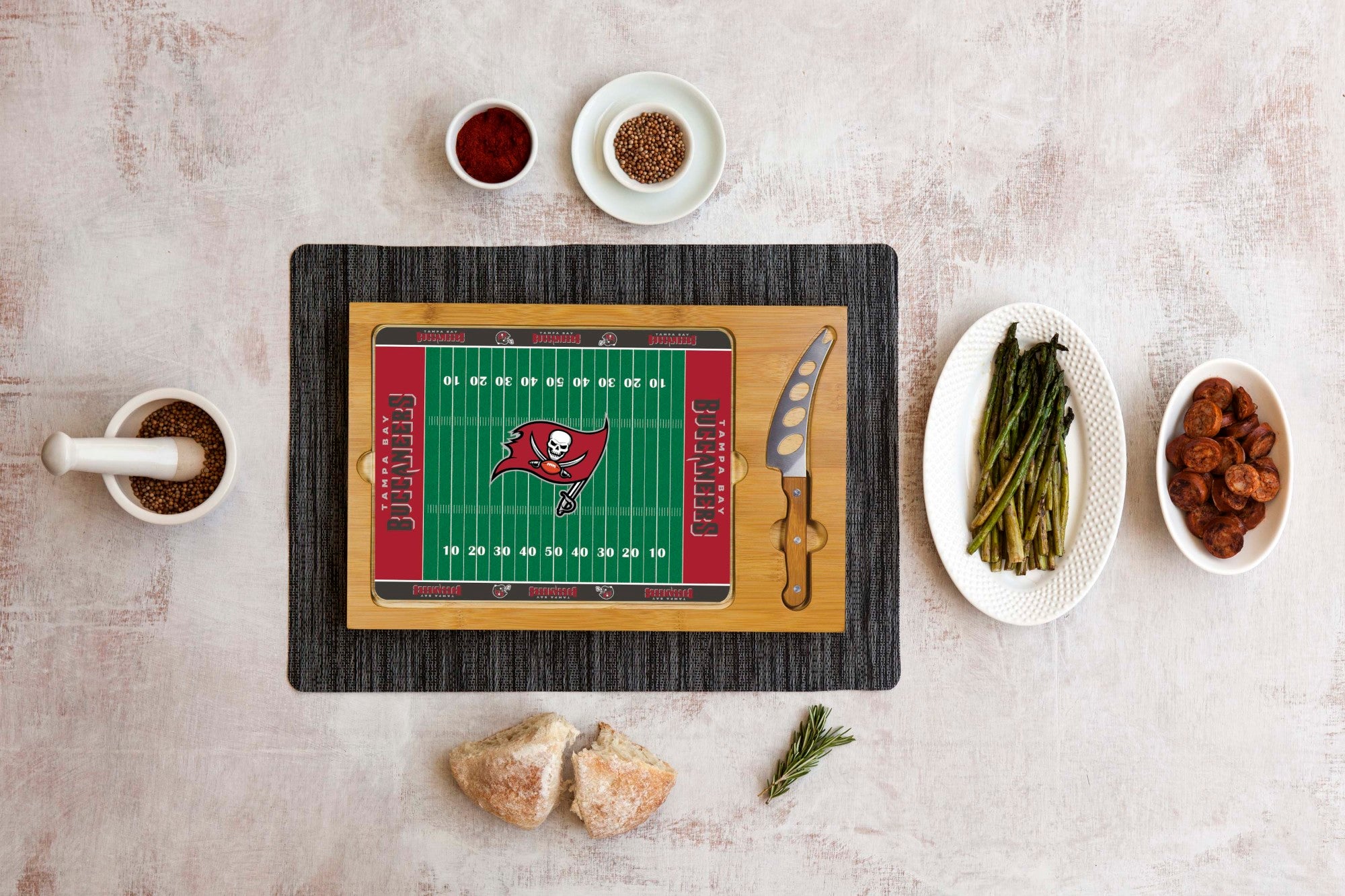 Tampa Bay Buccaneers Football Field - Icon Glass Top Cutting Board & Knife Set