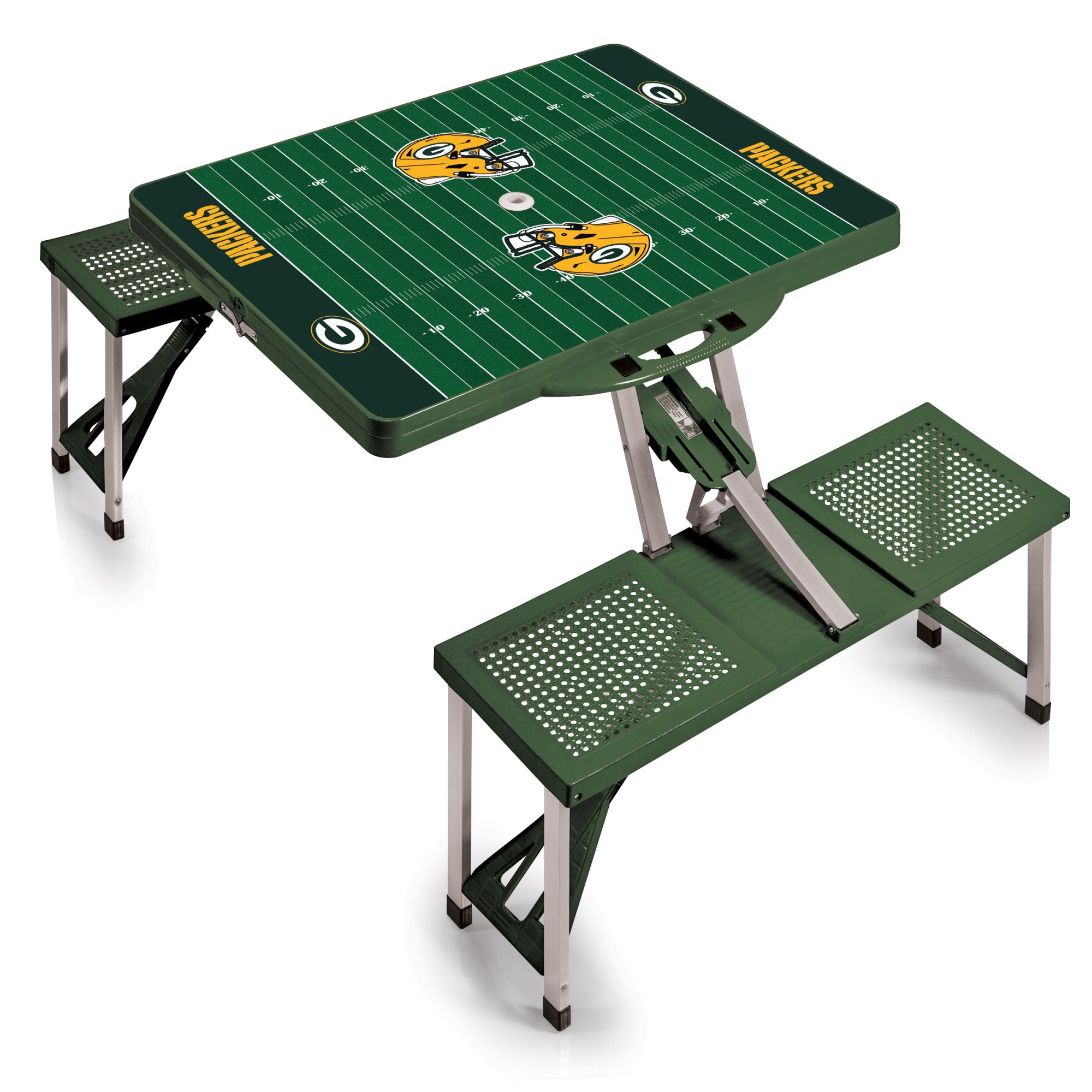 Green Bay Packers Football Field - Picnic Table Portable Folding Table with Seats