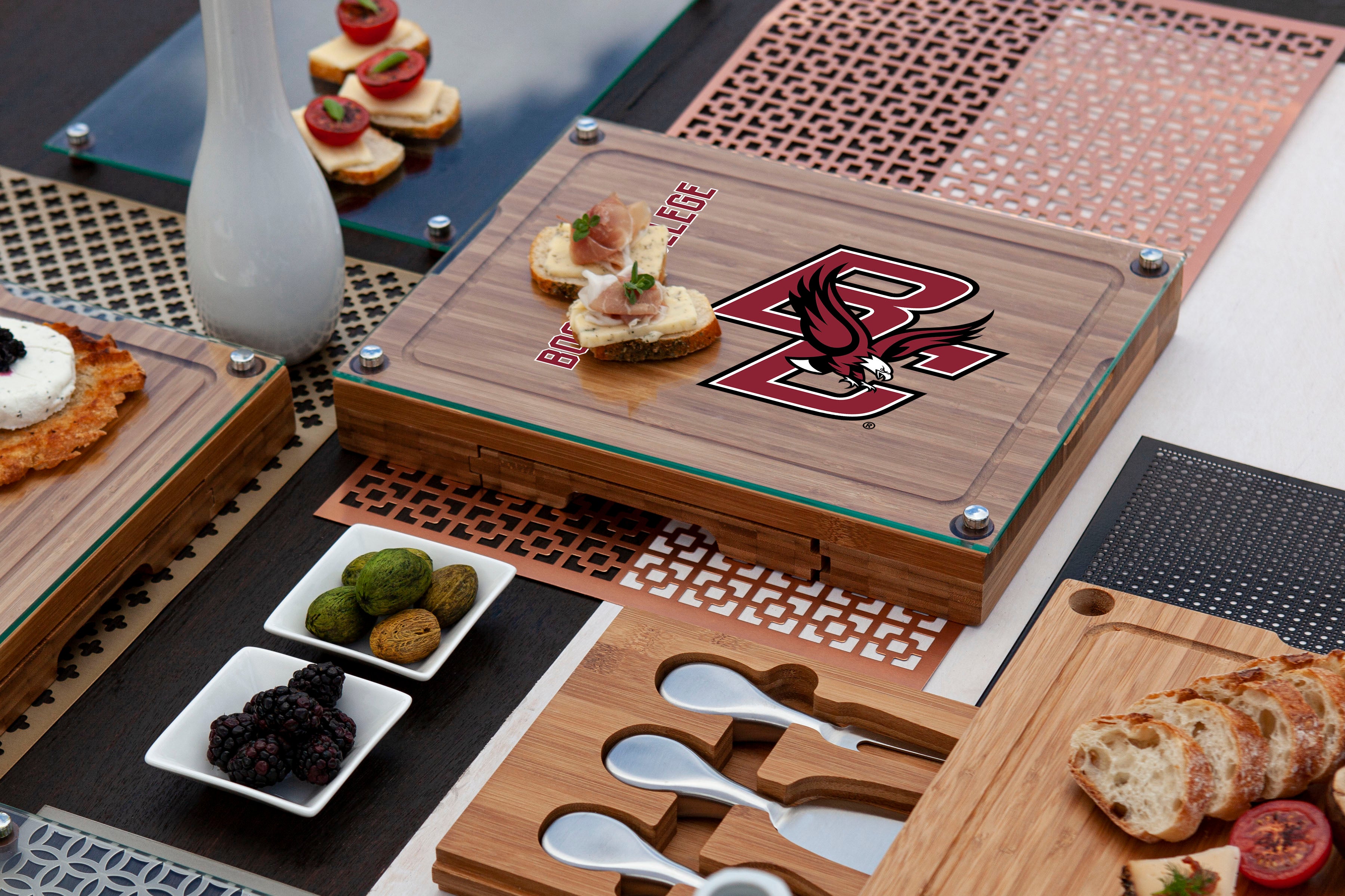Boston College Eagles - Concerto Glass Top Cheese Cutting Board & Tools Set