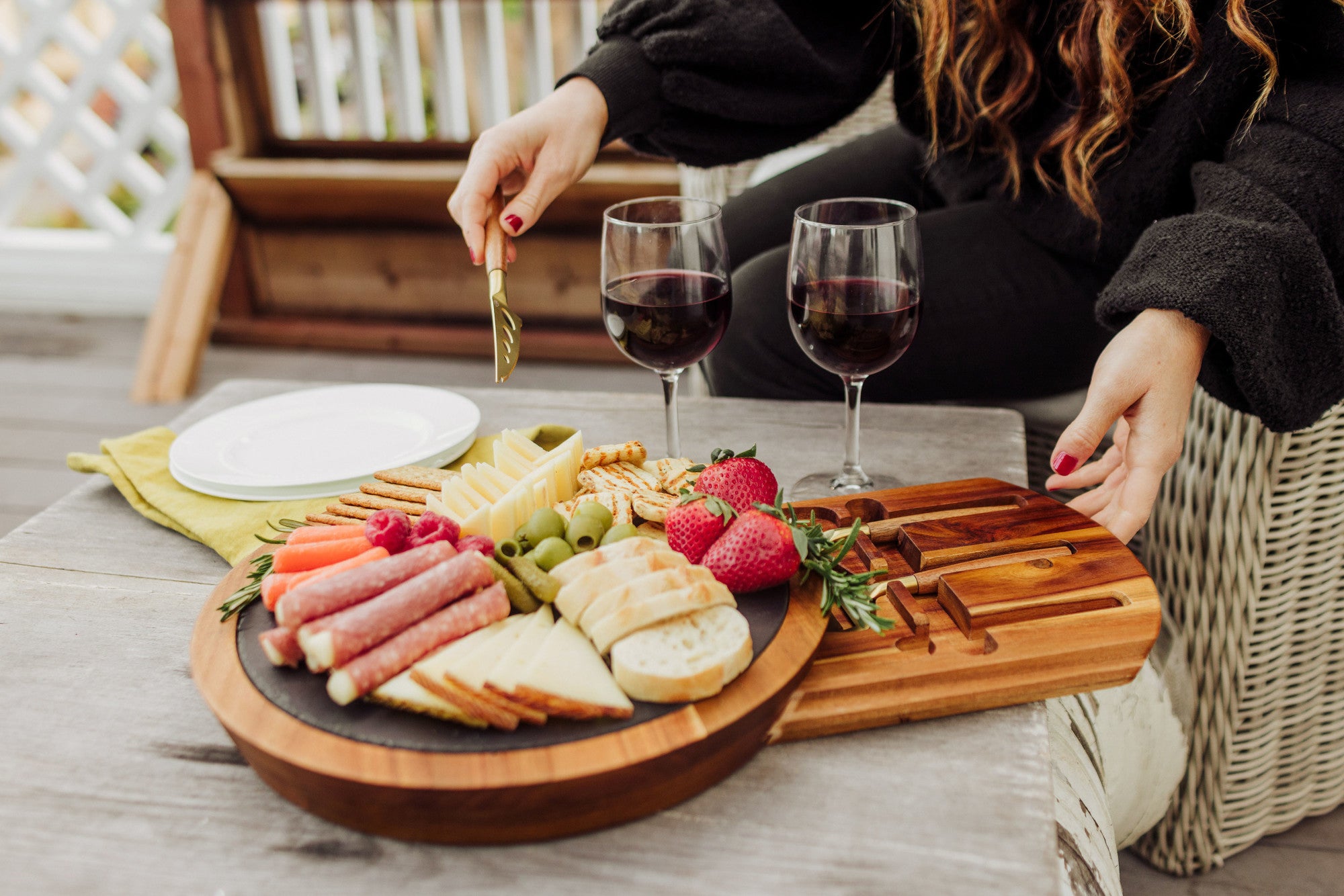 Cornell Big Red - Insignia Acacia and Slate Serving Board with Cheese Tools