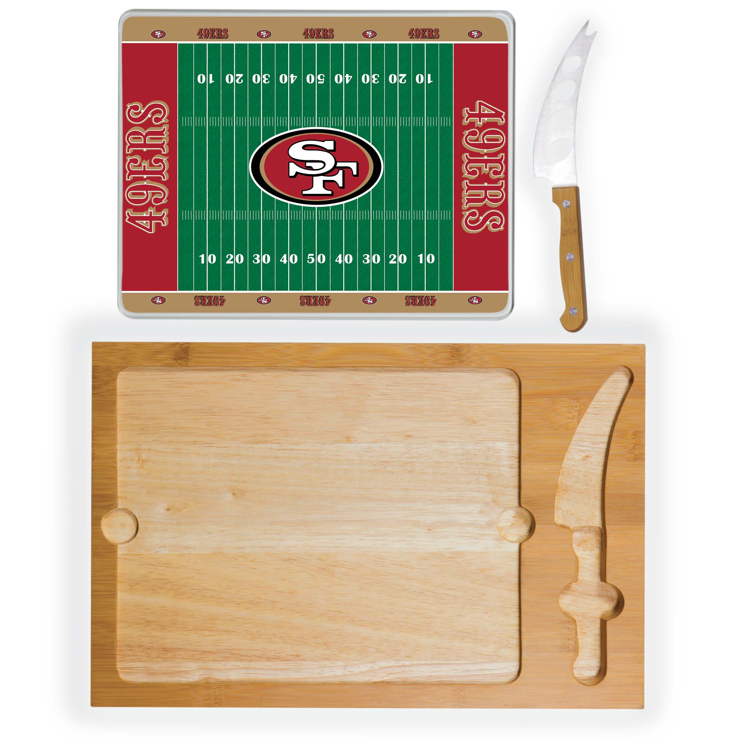 San Francisco 49ers Football Field - Icon Glass Top Cutting Board & Knife Set