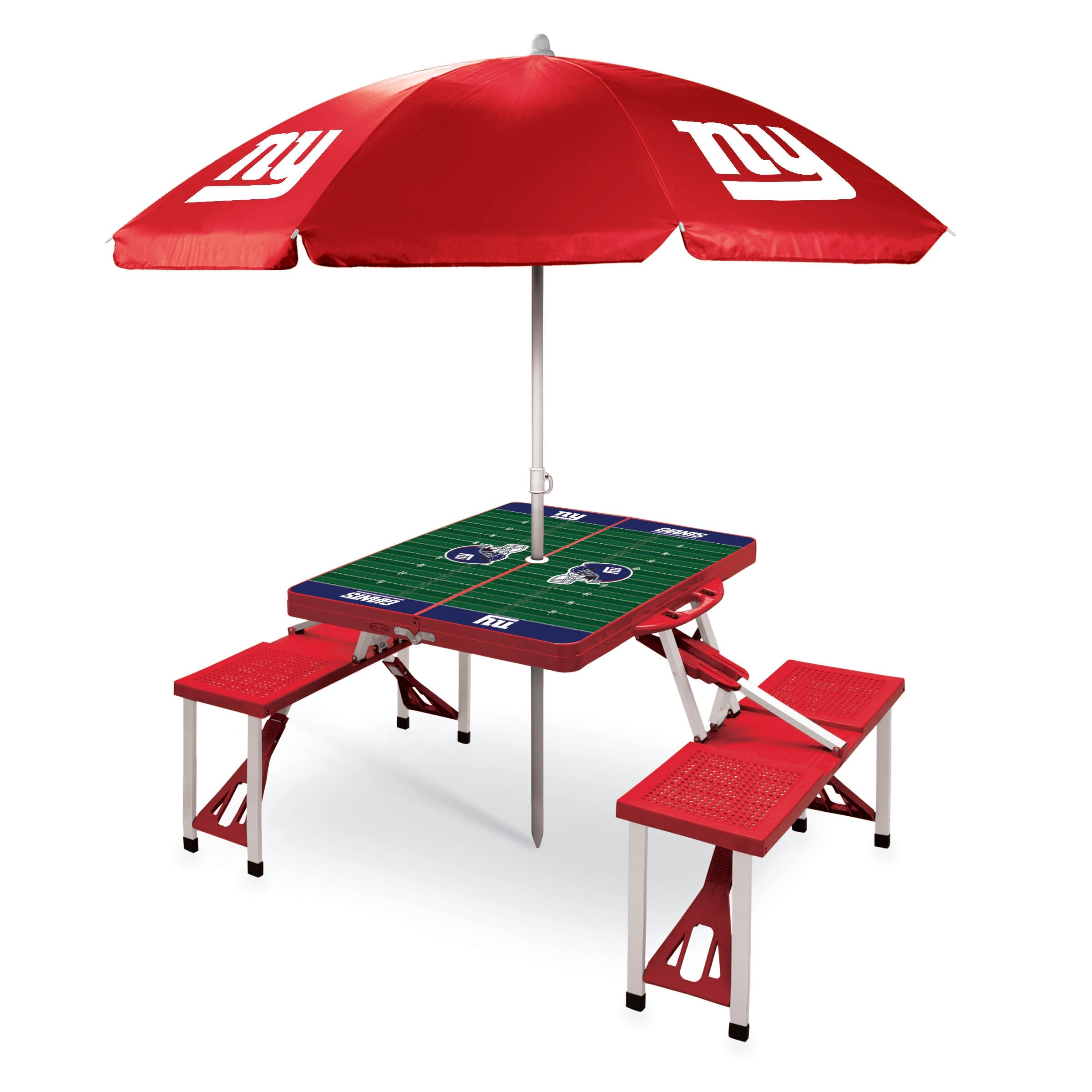 New York Giants - Picnic Table Portable Folding Table with Seats and Umbrella