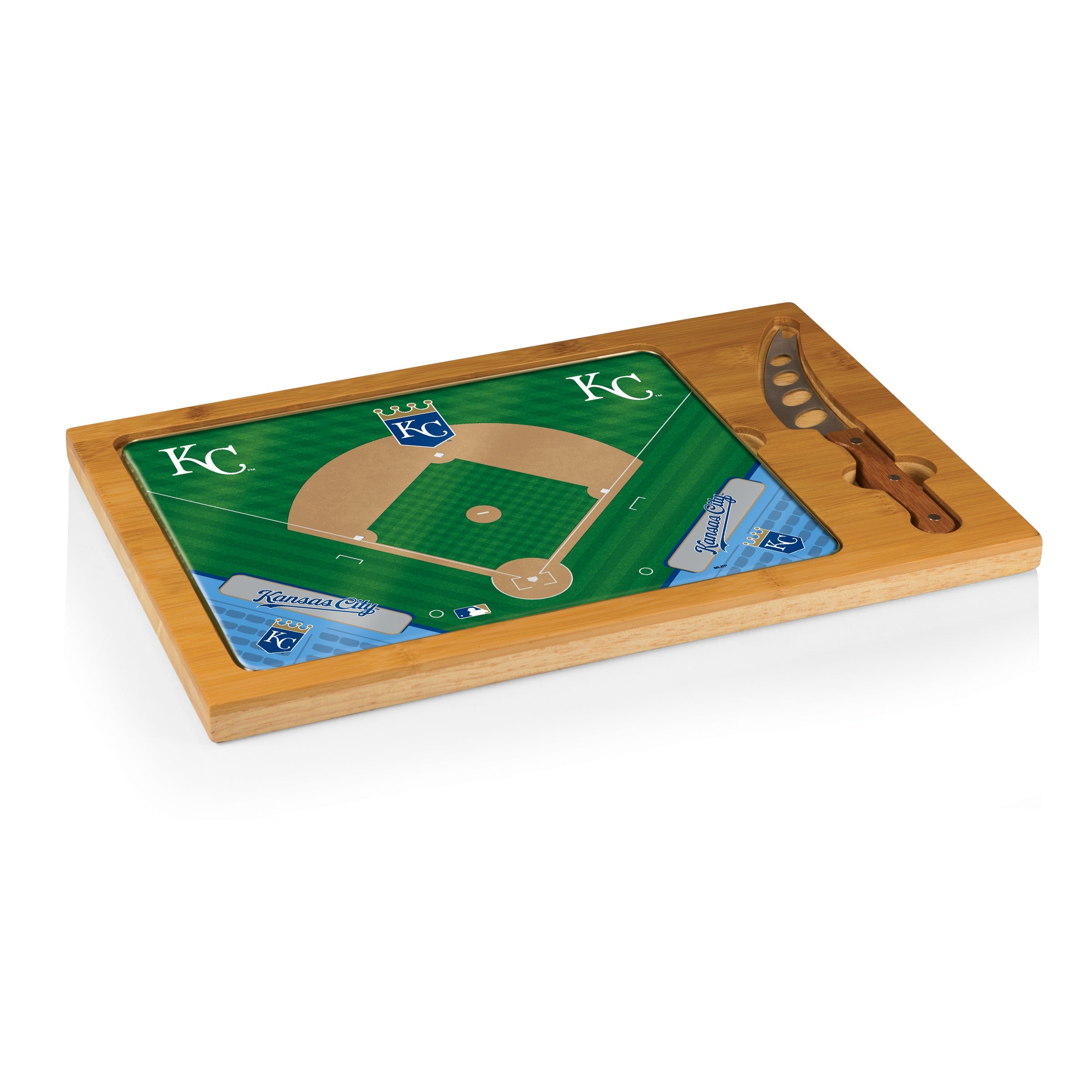 Kansas City Royals Baseball Diamond - Icon Glass Top Cutting Board & Knife Set