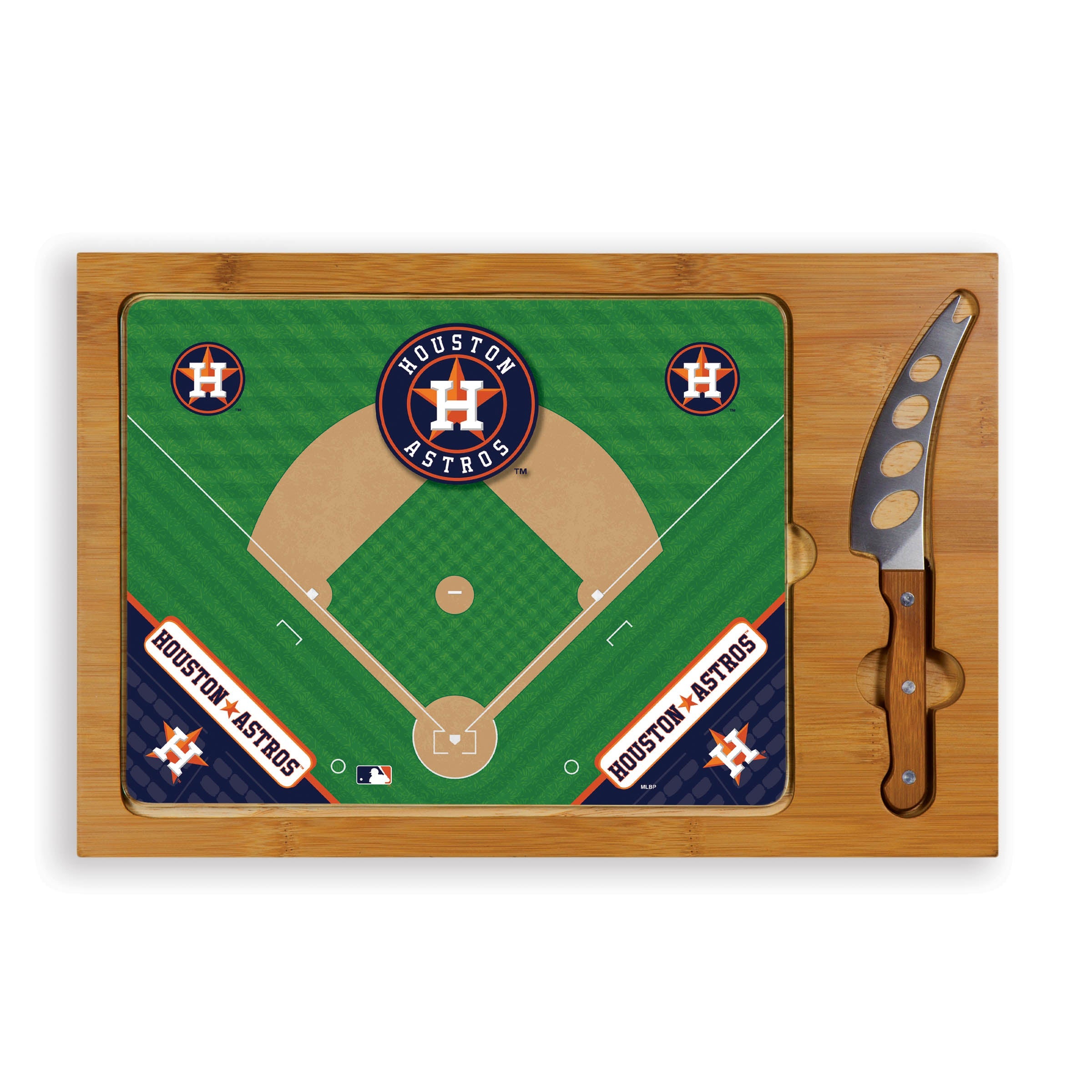 Houston Astros Baseball Diamond - Icon Glass Top Cutting Board & Knife Set