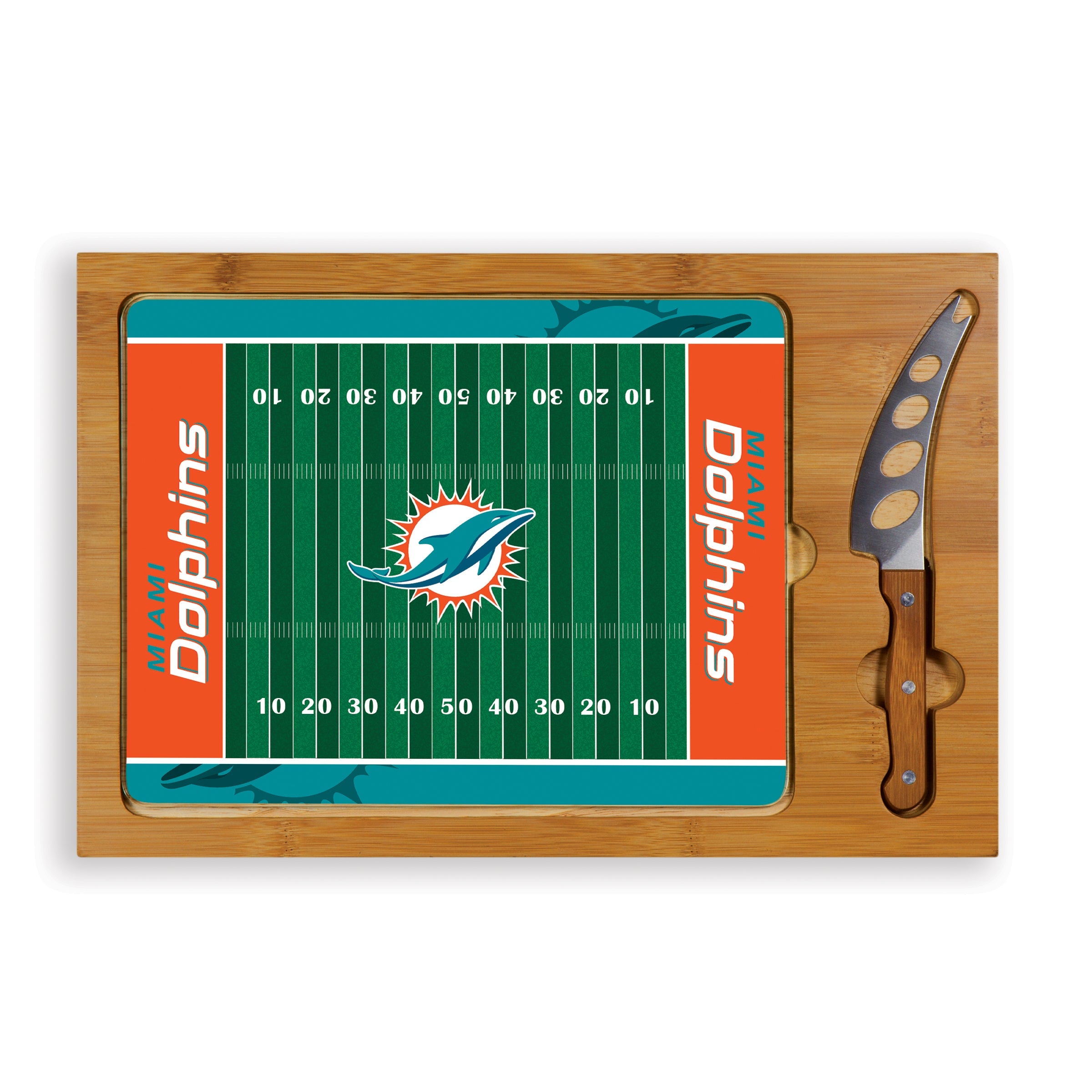 Miami Dolphins Football Field - Icon Glass Top Cutting Board & Knife Set