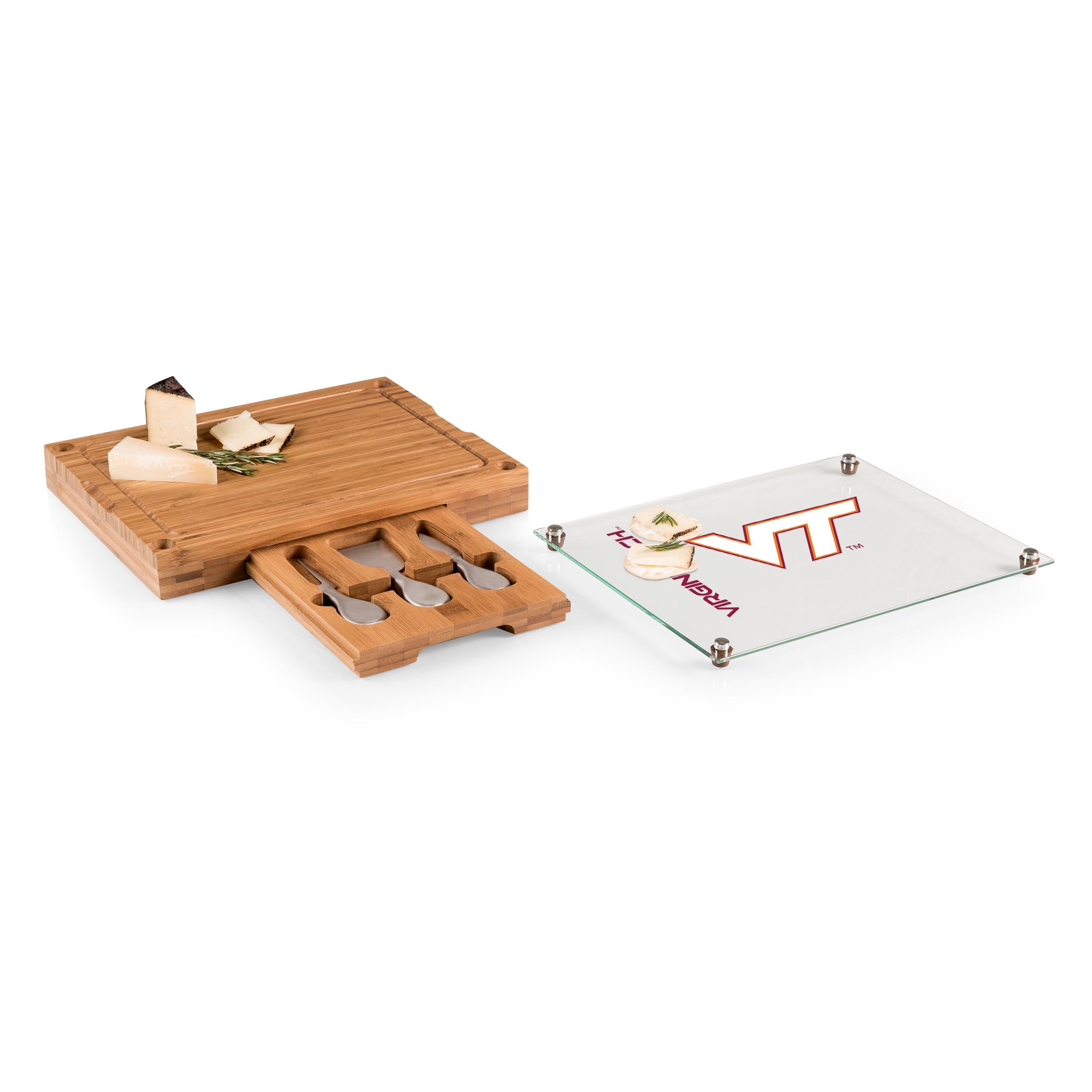 Virginia Tech Hokies - Concerto Glass Top Cheese Cutting Board & Tools Set