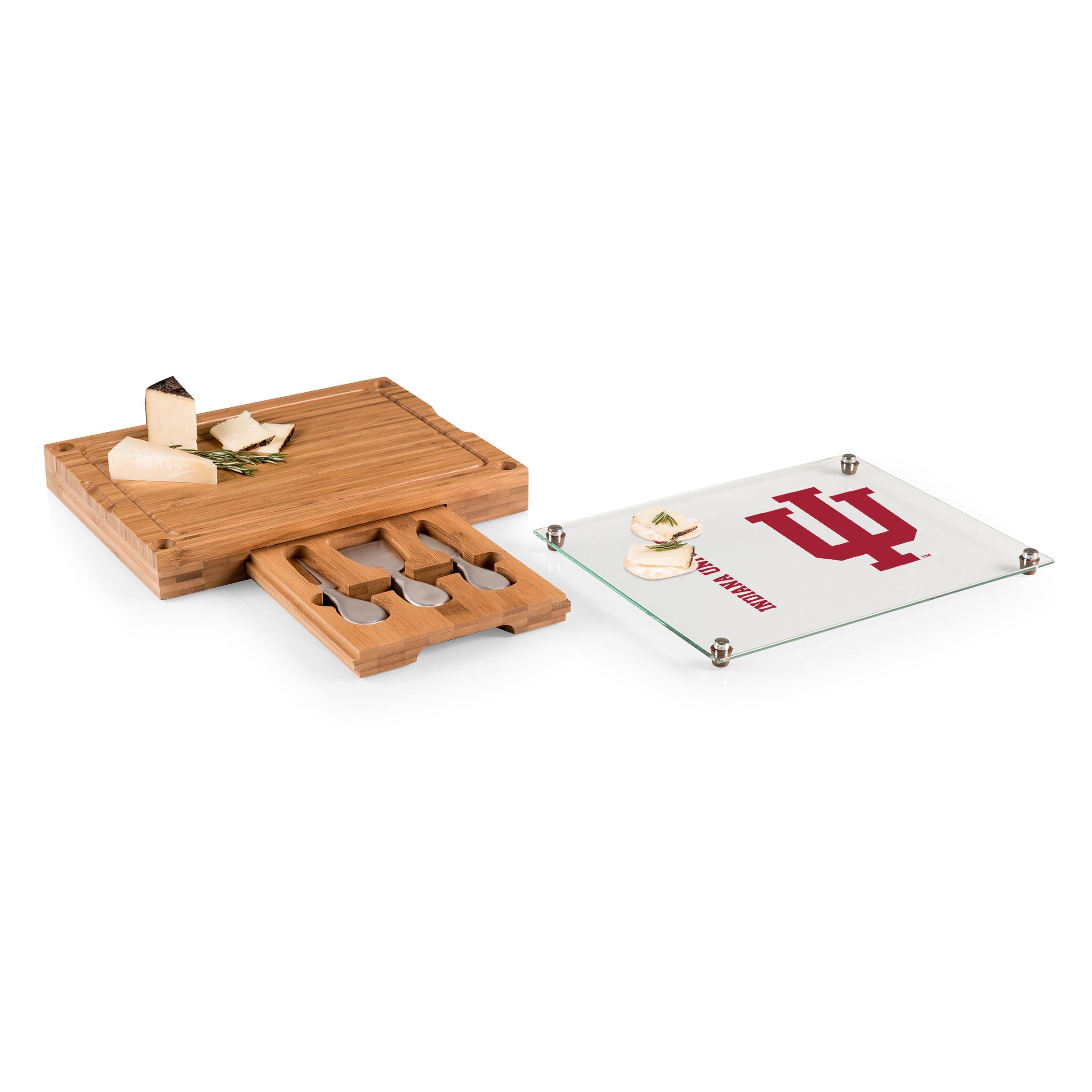 Indiana Hoosiers - Concerto Glass Top Cheese Cutting Board & Tools Set