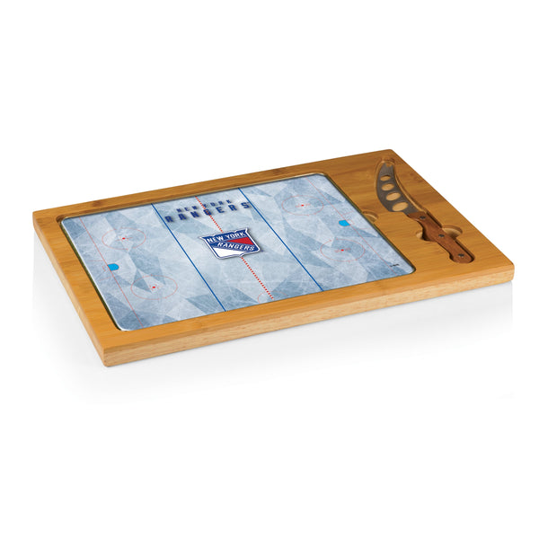 New York Rangers Hockey Rink - Icon Glass Top Cutting Board & Knife Set