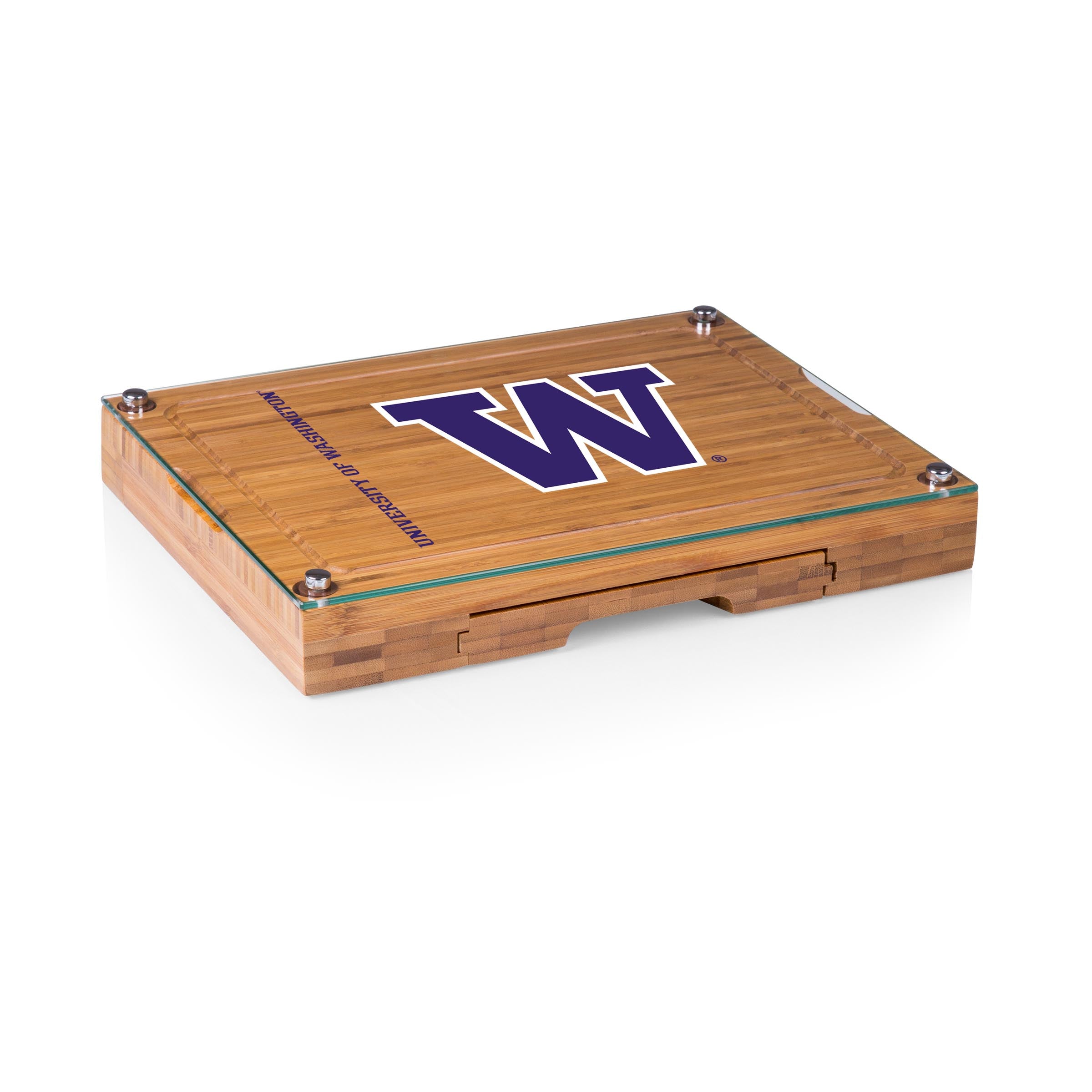 Washington Huskies - Concerto Glass Top Cheese Cutting Board & Tools Set