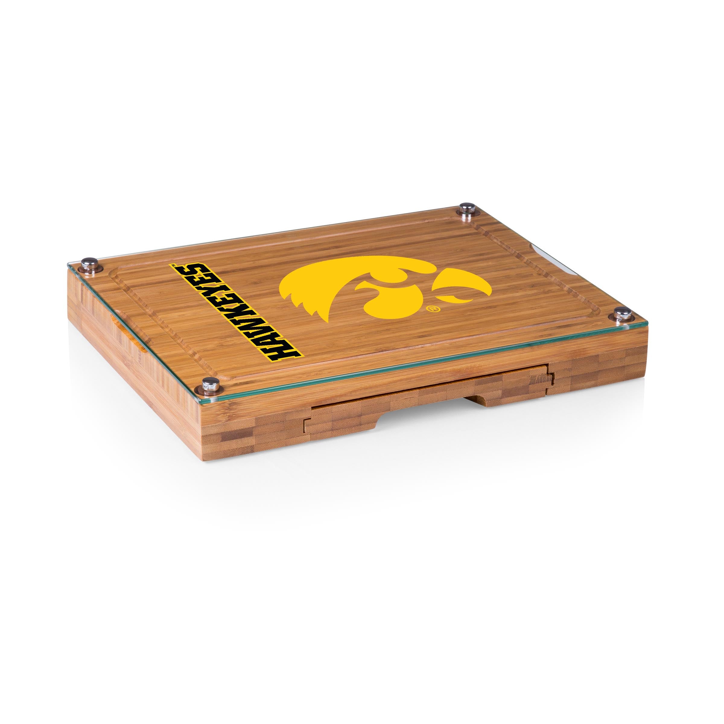 Iowa Hawkeyes - Concerto Glass Top Cheese Cutting Board & Tools Set