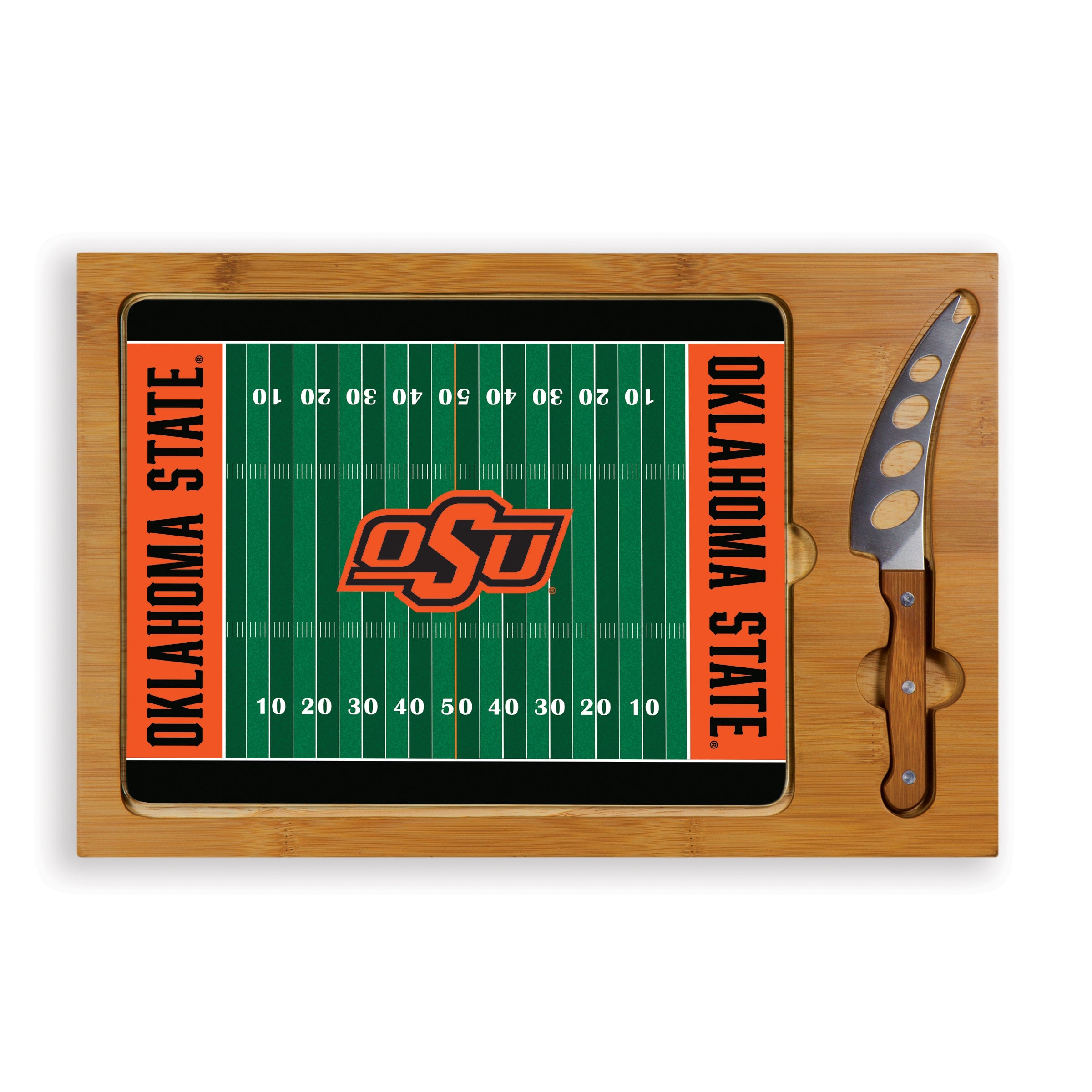 Oklahoma State Cowboys Football Field - Icon Glass Top Cutting Board & Knife Set