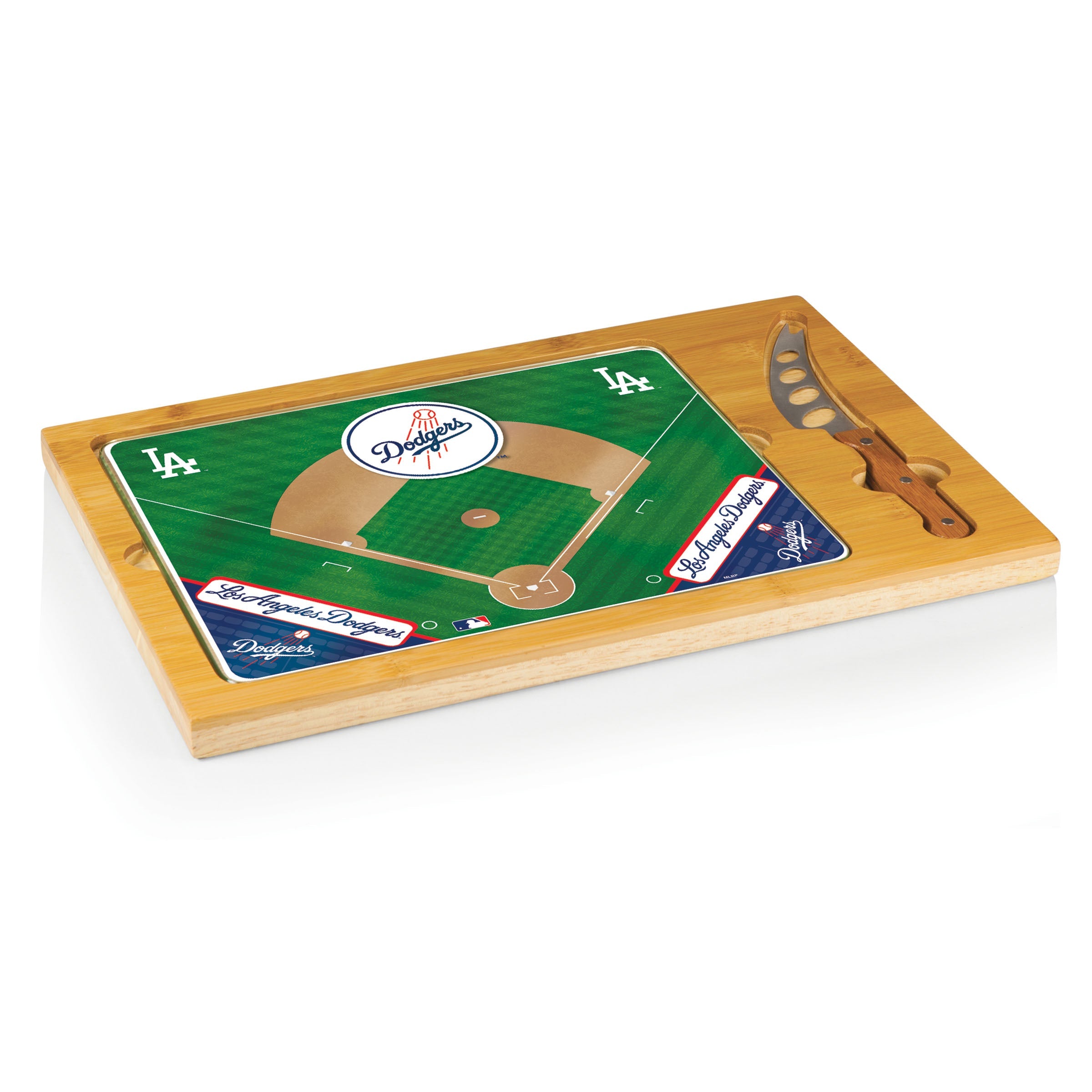 Los Angeles Dodgers Baseball Diamond - Icon Glass Top Cutting Board & Knife Set