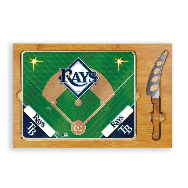 Tampa Bay Rays Baseball Diamond - Icon Glass Top Cutting Board & Knife Set