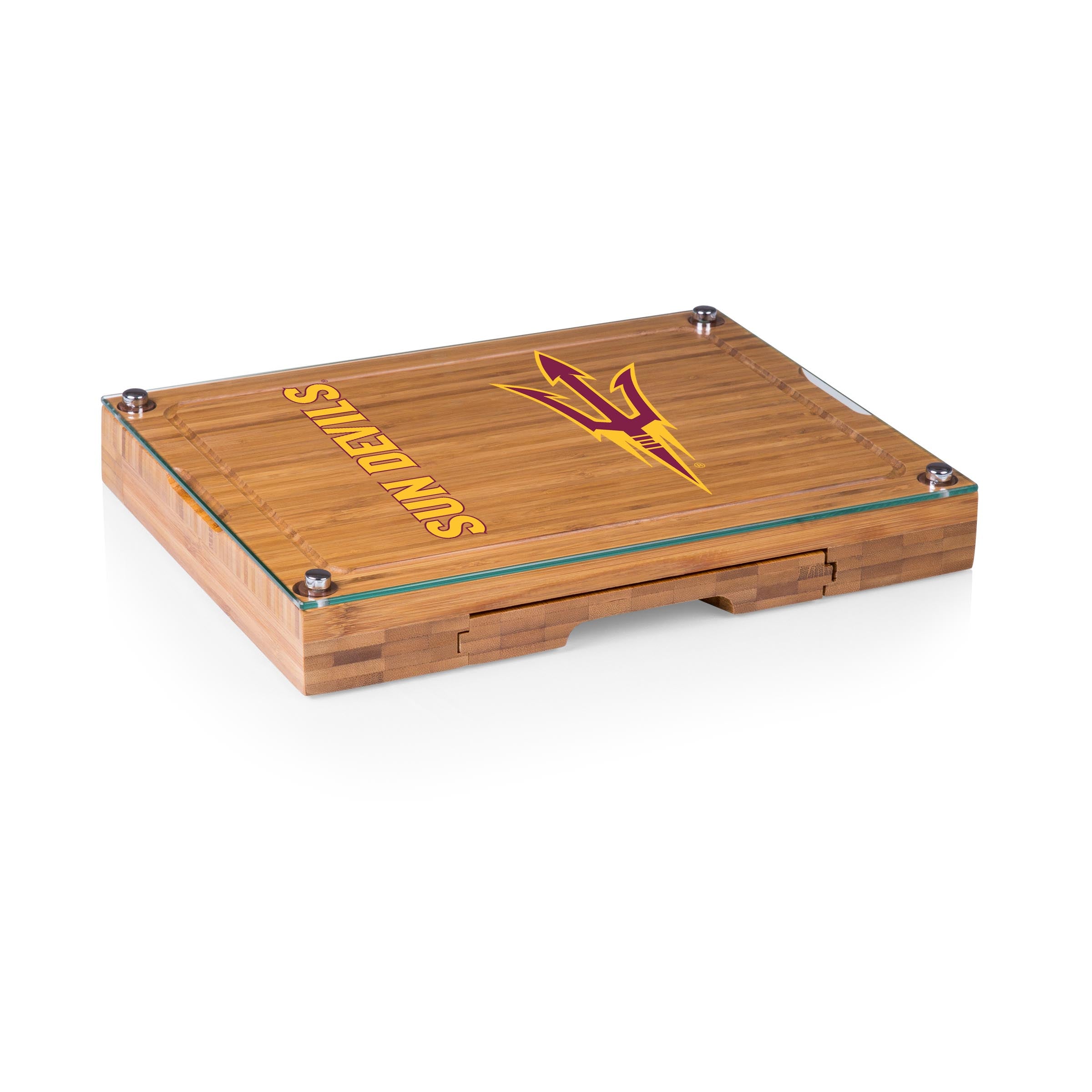 Arizona State Sun Devils - Concerto Glass Top Cheese Cutting Board & Tools Set