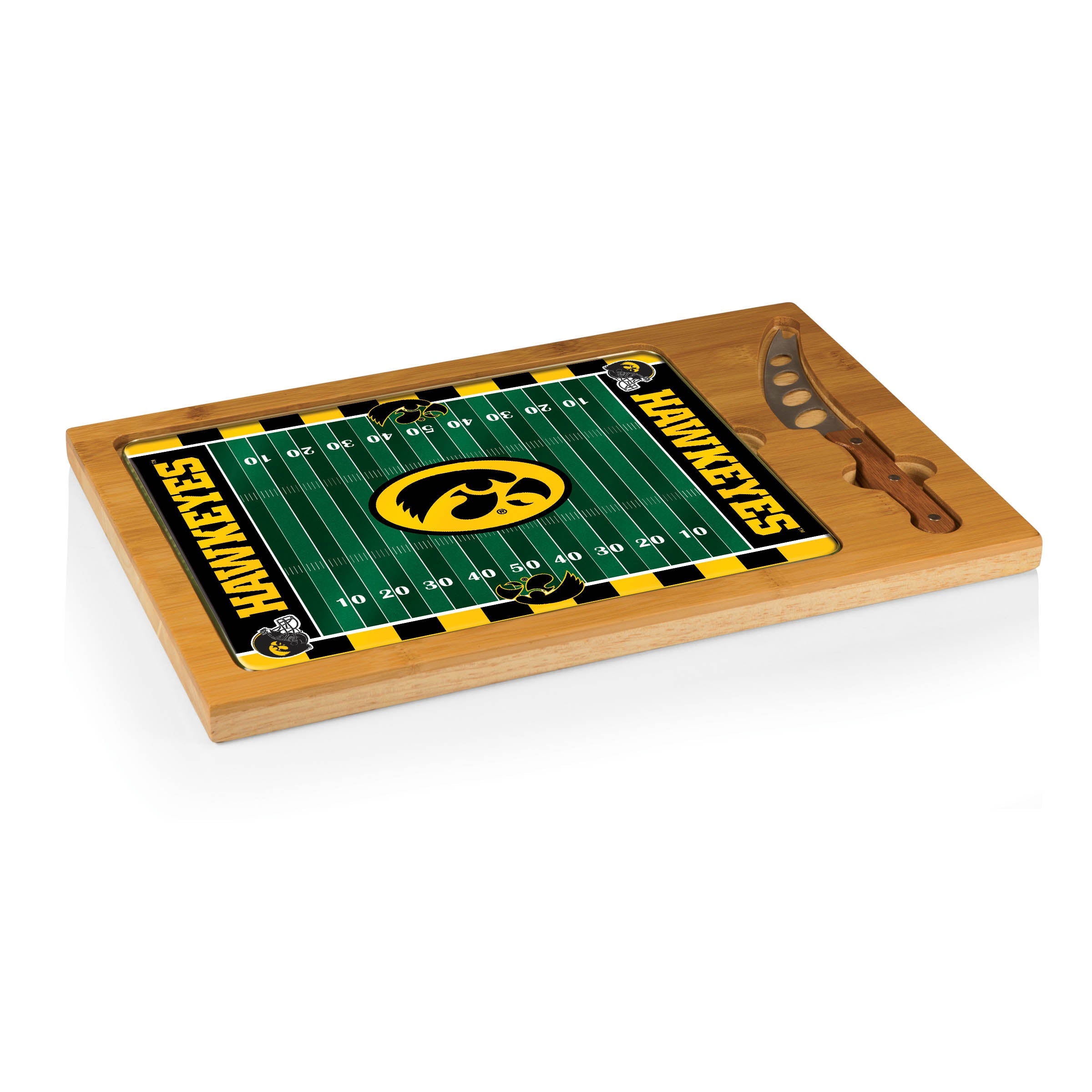 Iowa Hawkeyes Football Field - Icon Glass Top Cutting Board & Knife Set