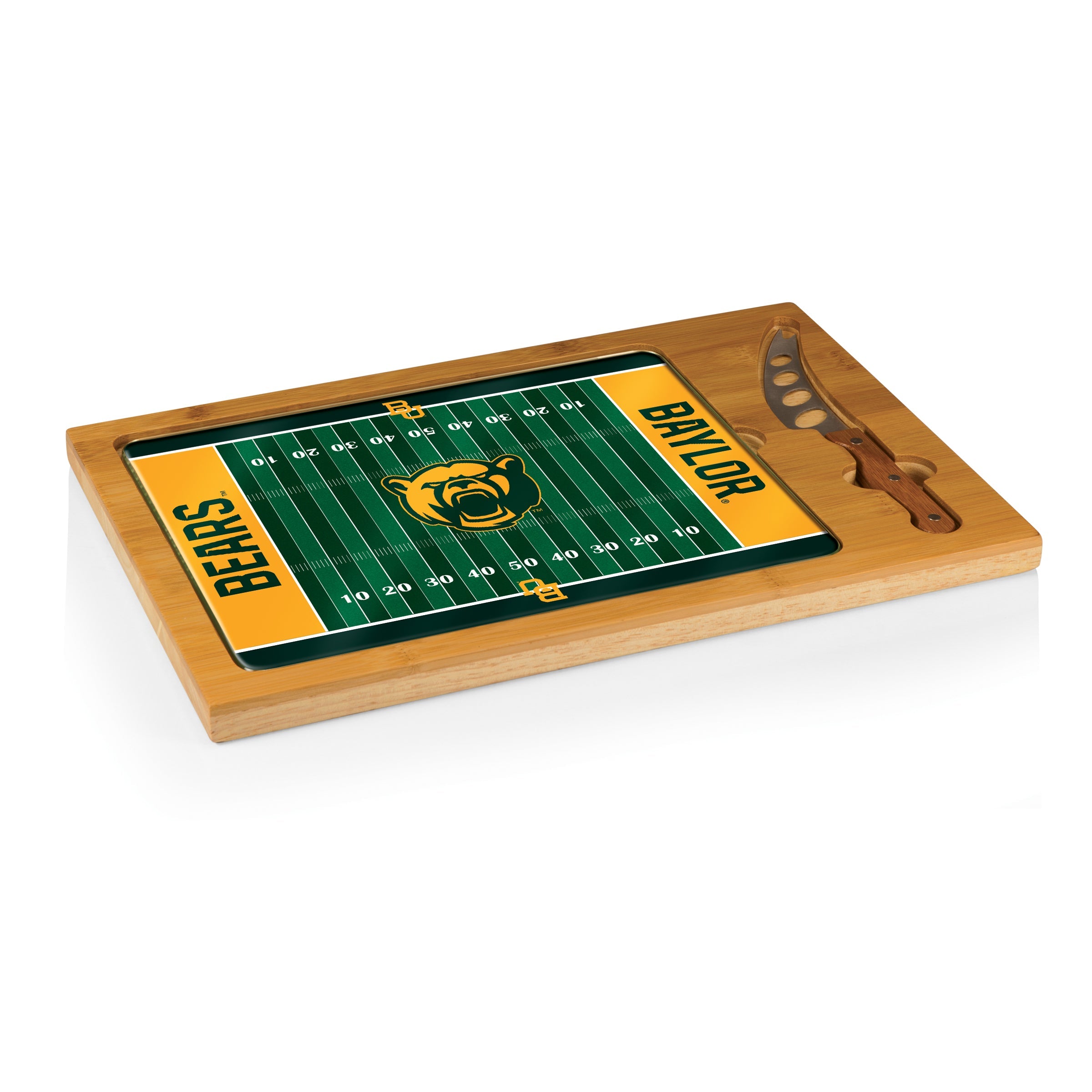 Baylor Bears Football Field - Icon Glass Top Cutting Board & Knife Set