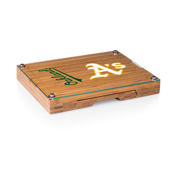 Oakland Athletics - Concerto Glass Top Cheese Cutting Board & Tools Set