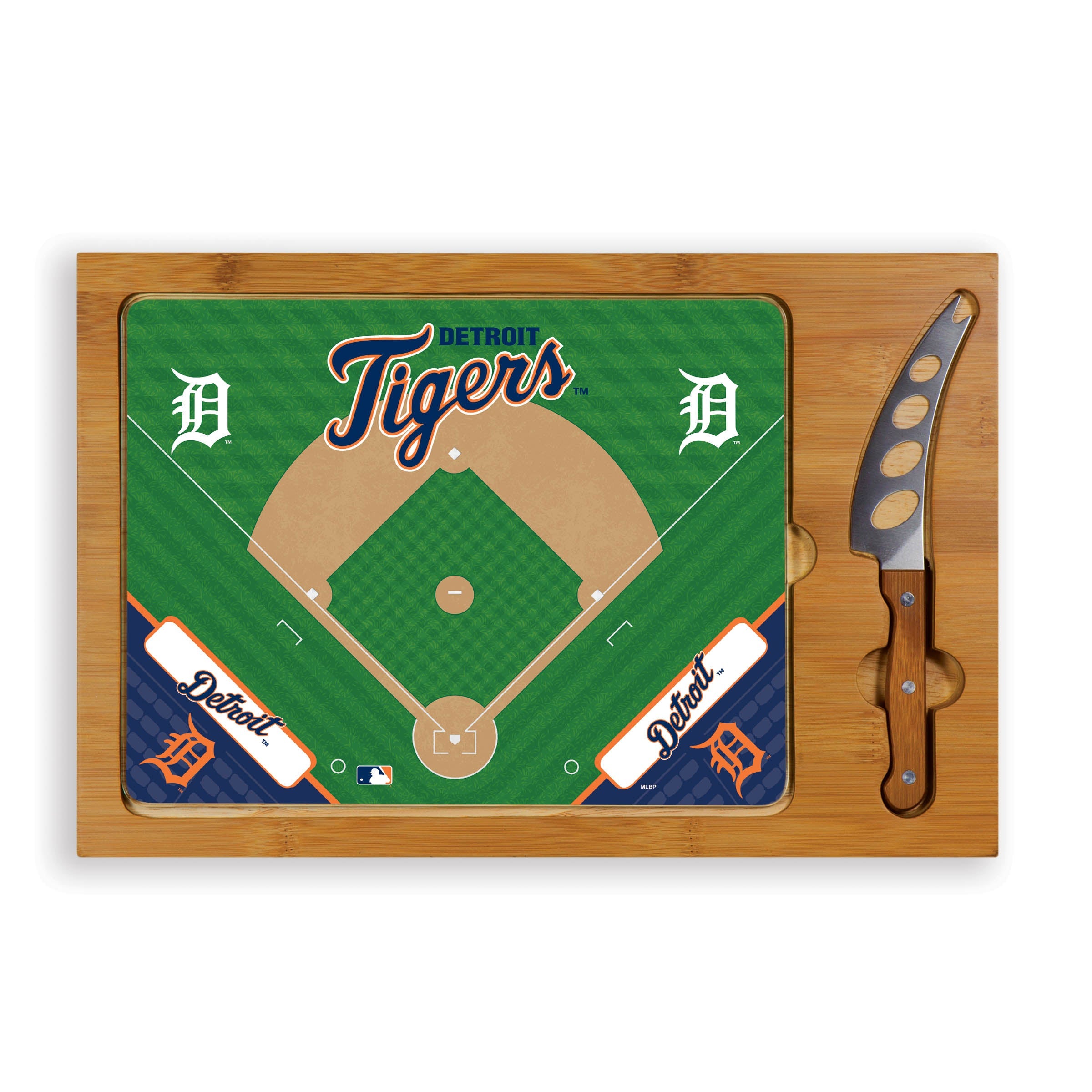 Detroit Tigers Baseball Diamond - Icon Glass Top Cutting Board & Knife Set