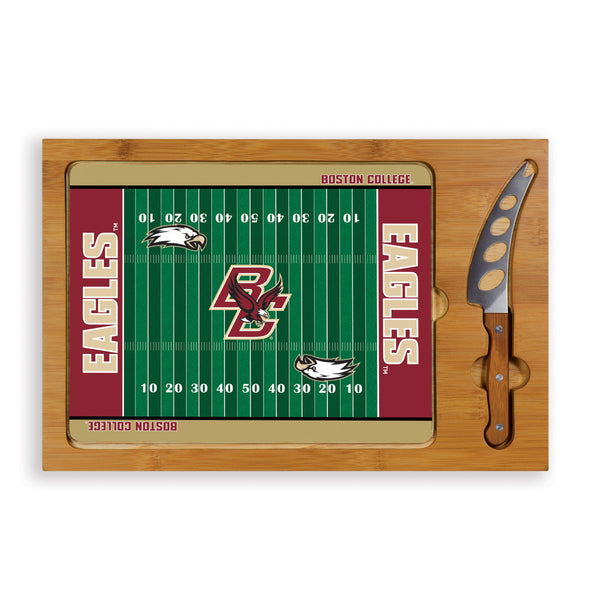 Boston College Eagles Football Field - Icon Glass Top Cutting Board & Knife Set