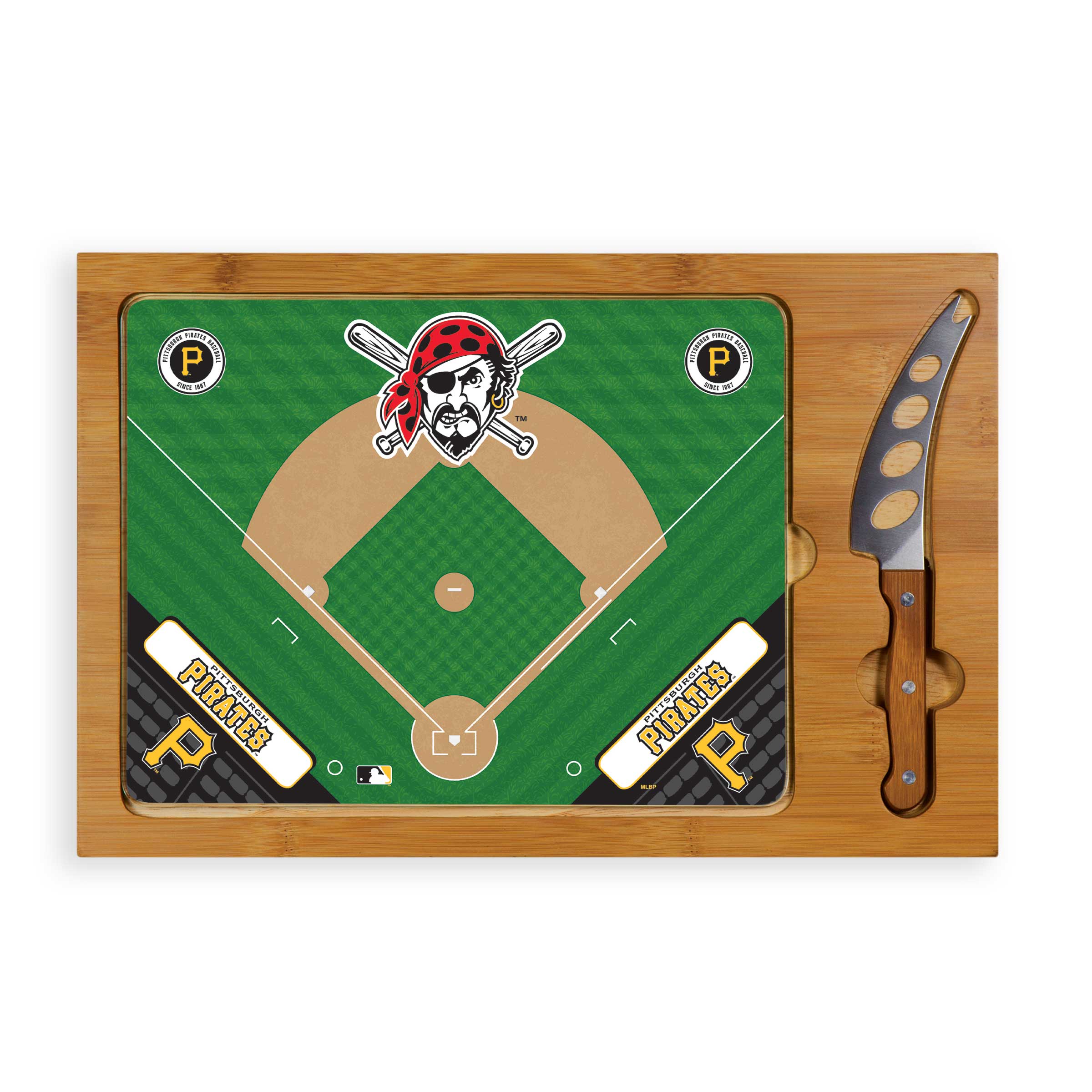 Pittsburgh Pirates Baseball Diamond - Icon Glass Top Cutting Board & Knife Set