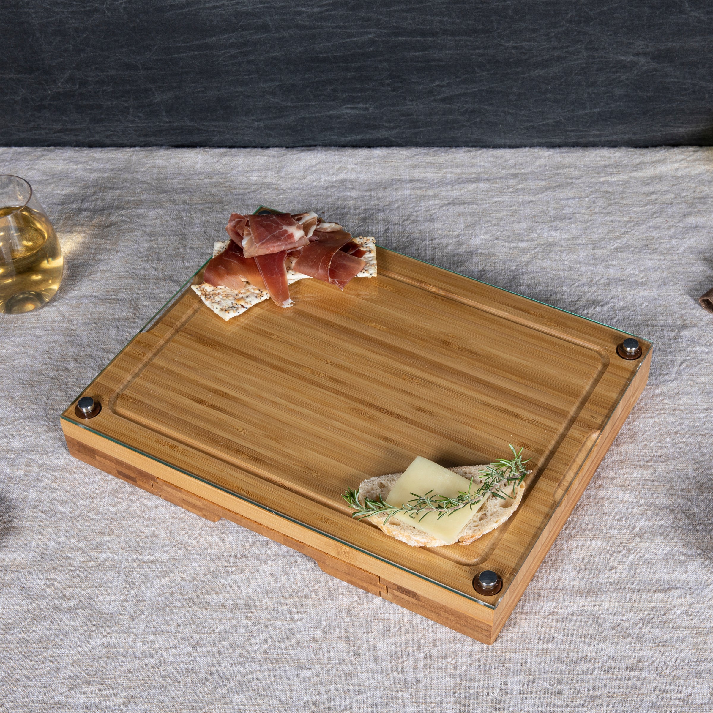 Concerto Glass Top Cheese Cutting Board & Tools Set