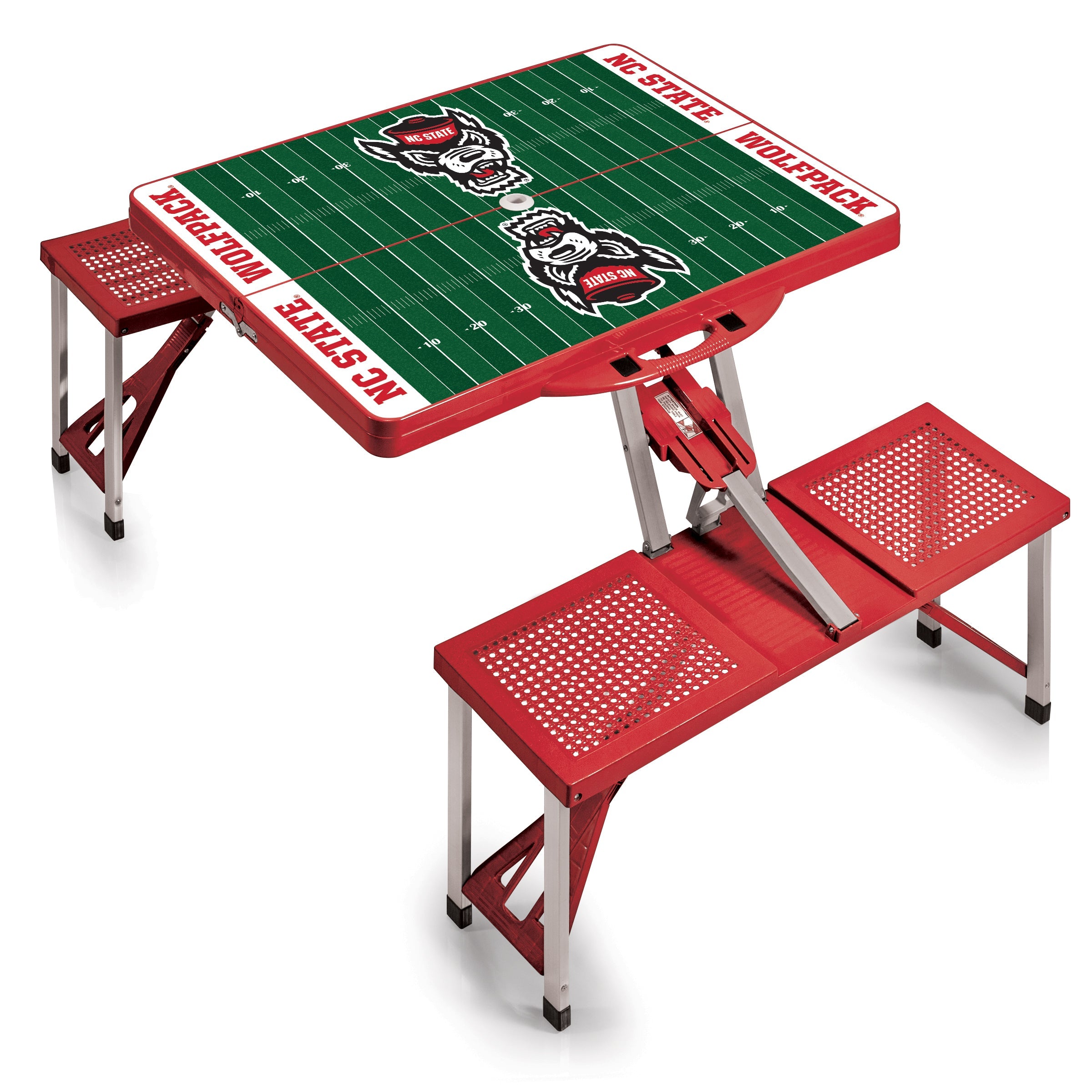 Football Field - NC State Wolfpack - Picnic Table Portable Folding Table with Seats