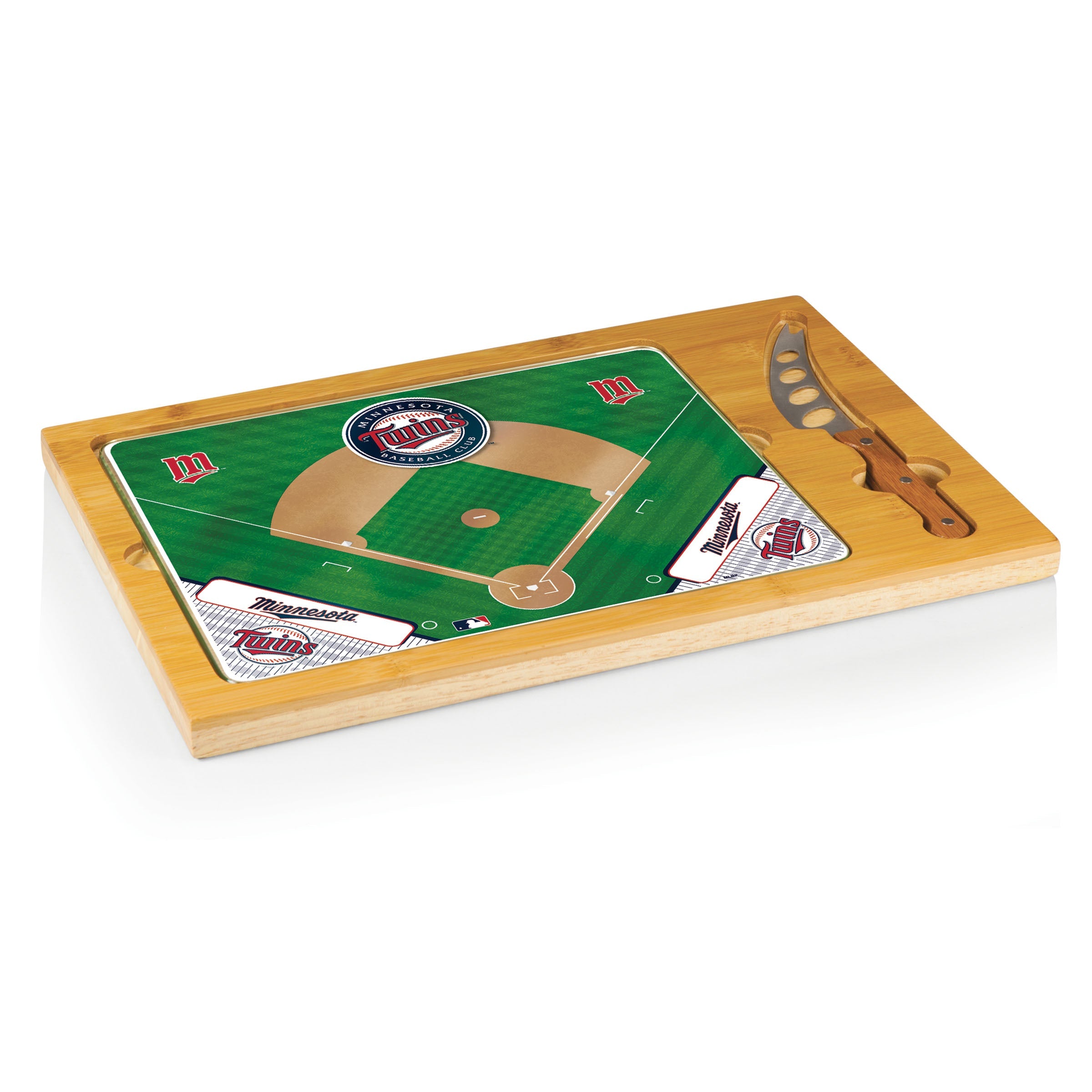 Minnesota Twins Baseball Diamond - Icon Glass Top Cutting Board & Knife Set