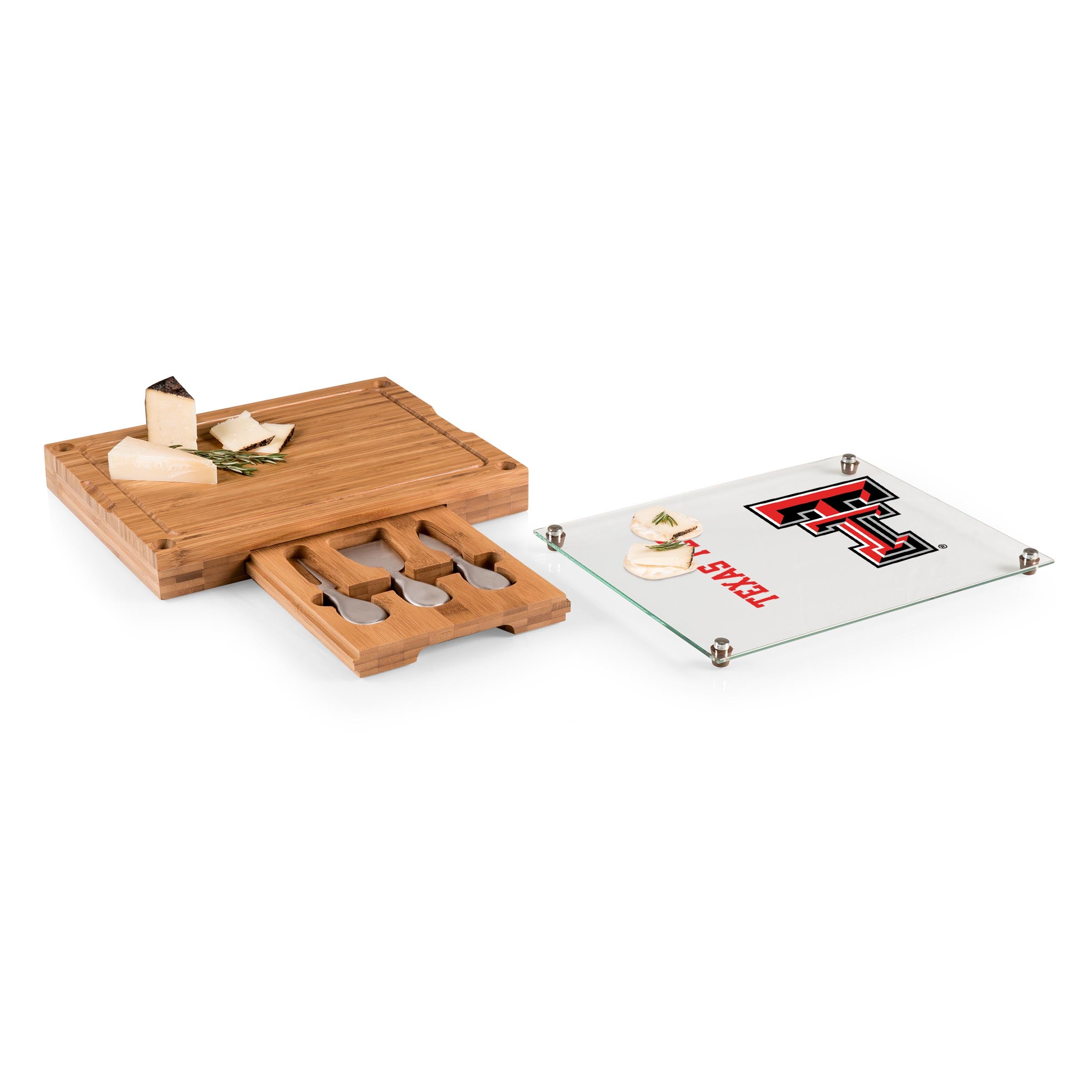 Texas Tech Red Raiders - Concerto Glass Top Cheese Cutting Board & Tools Set