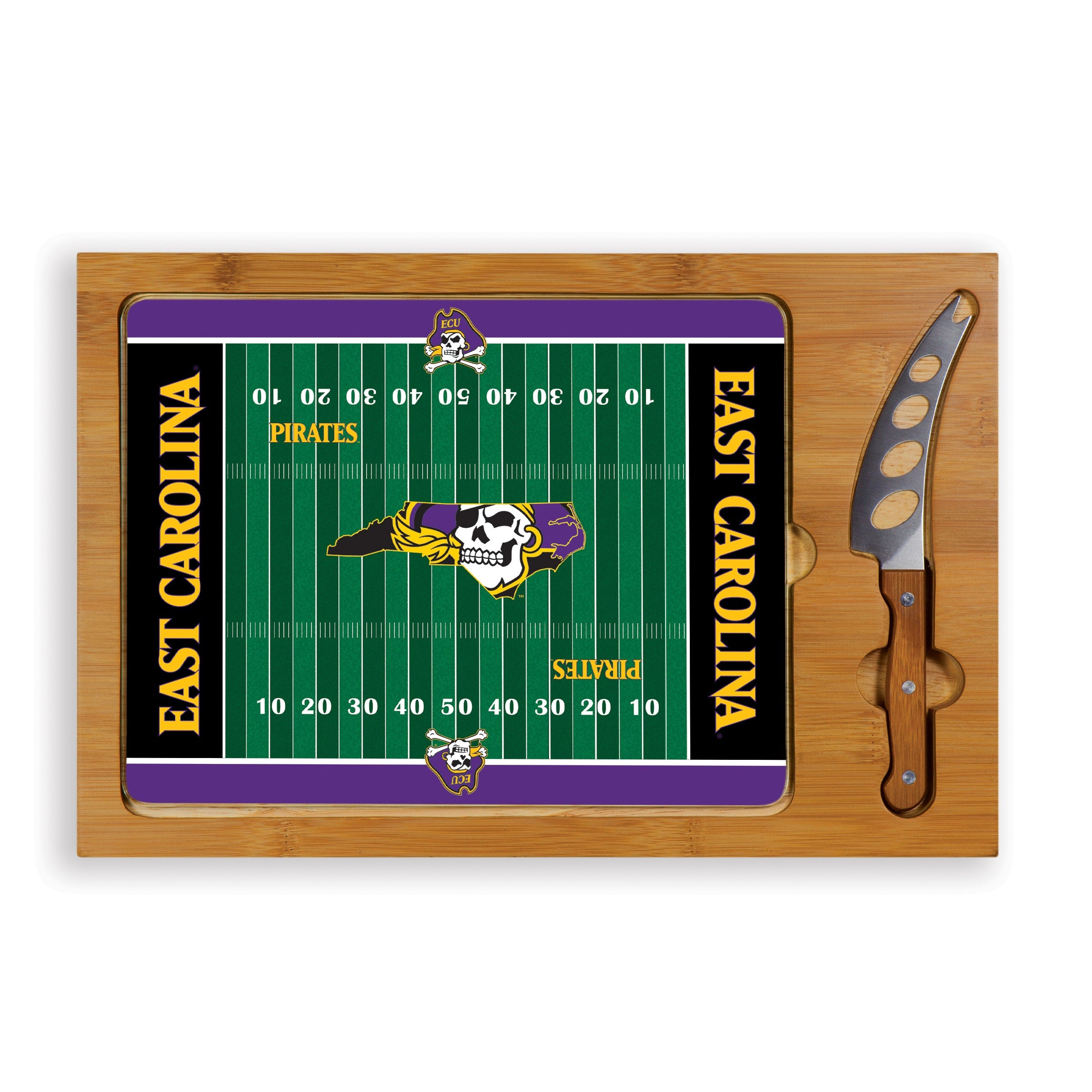 East Carolina Pirates Football Field - Icon Glass Top Cutting Board & Knife Set