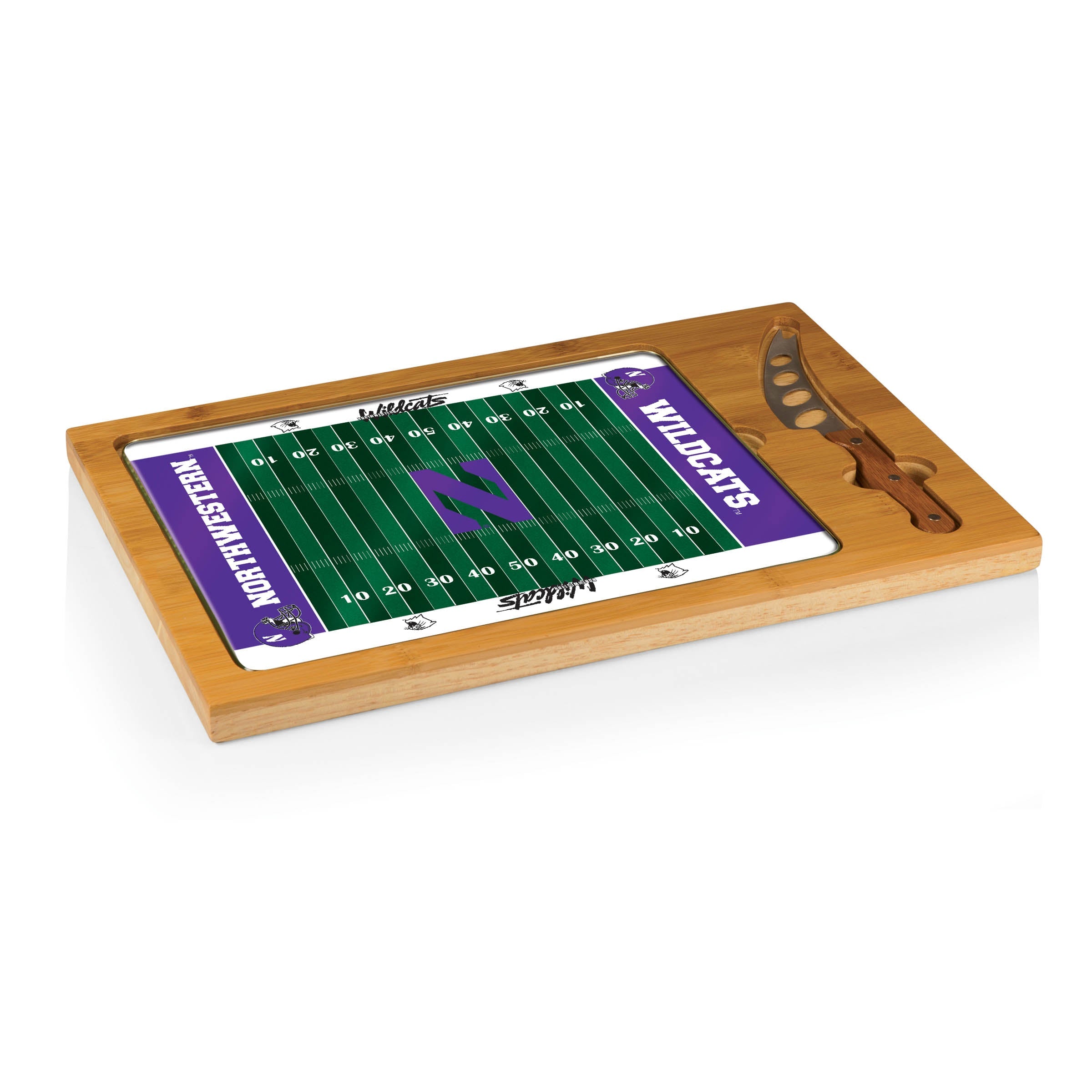 Northwestern Wildcats Football Field - Icon Glass Top Cutting Board & Knife Set