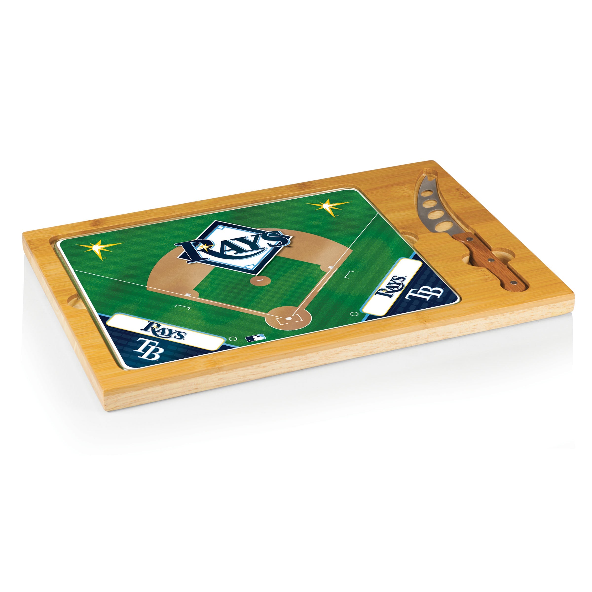 Tampa Bay Rays Baseball Diamond - Icon Glass Top Cutting Board & Knife Set