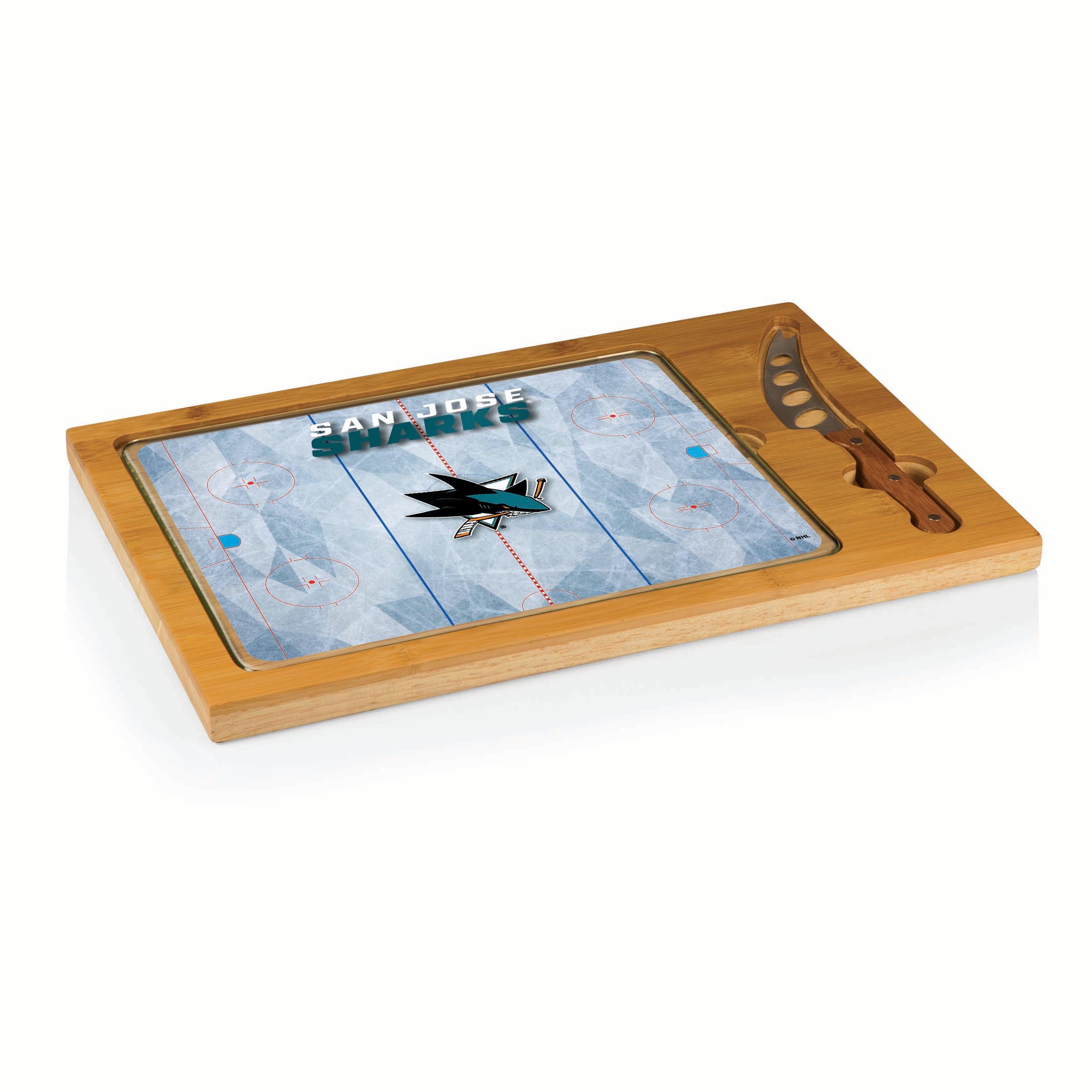 San Jose Sharks Hockey Rink - Icon Glass Top Cutting Board & Knife Set