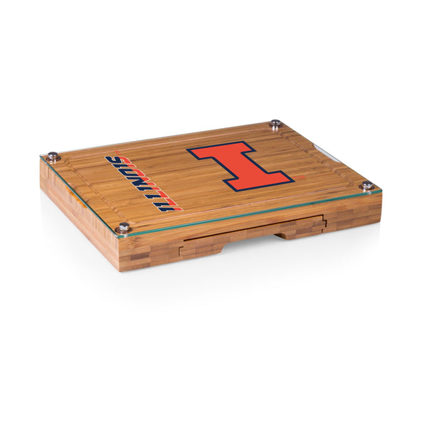 Illinois Fighting Illini - Concerto Glass Top Cheese Cutting Board & Tools Set