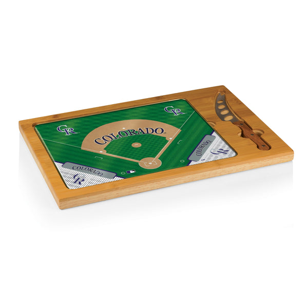 Colorado Rockies Baseball Diamond - Icon Glass Top Cutting Board & Knife Set