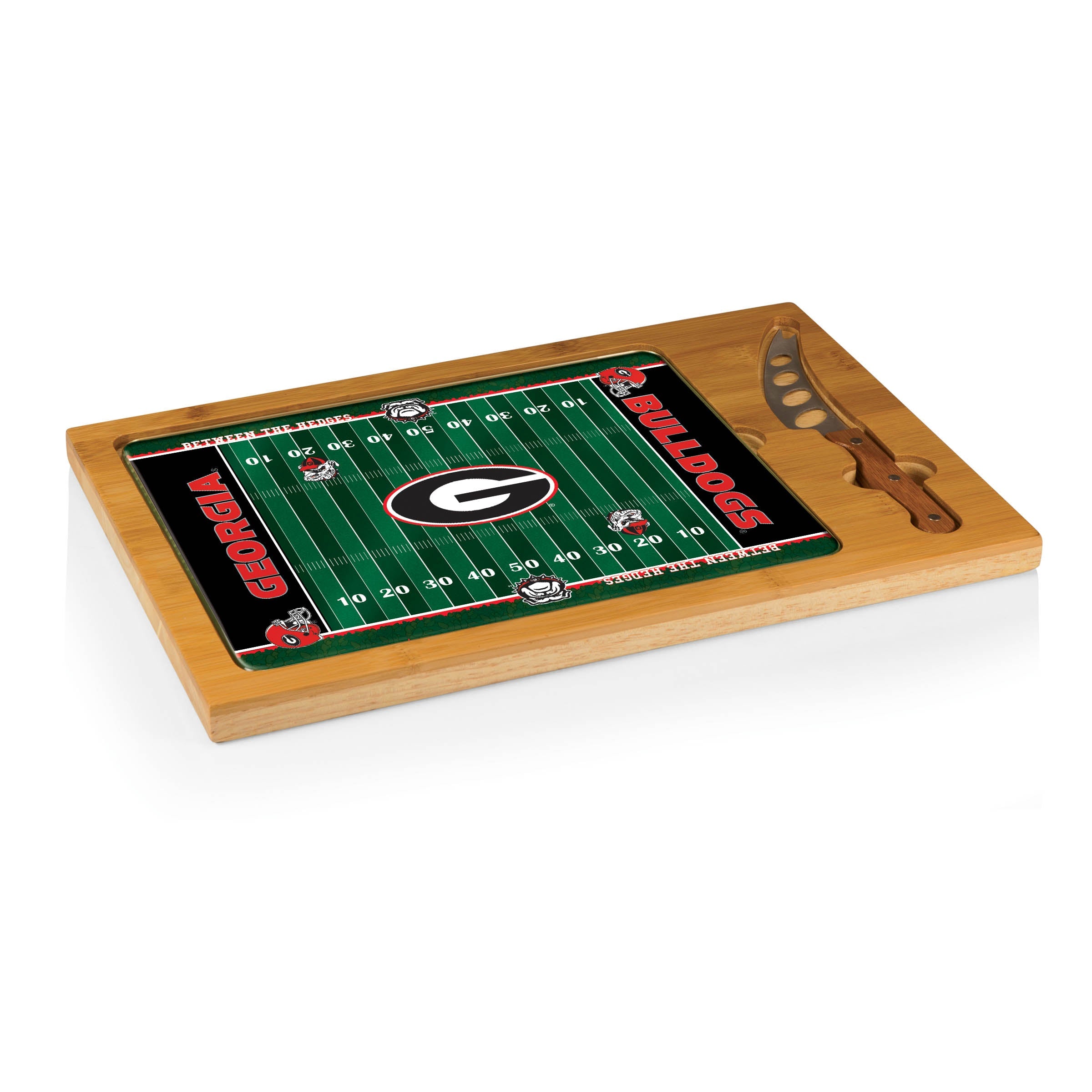 Georgia Bulldogs Football Field - Icon Glass Top Cutting Board & Knife Set