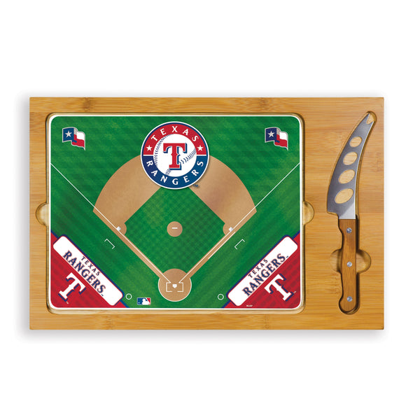 Texas Rangers Baseball Diamond - Icon Glass Top Cutting Board & Knife Set