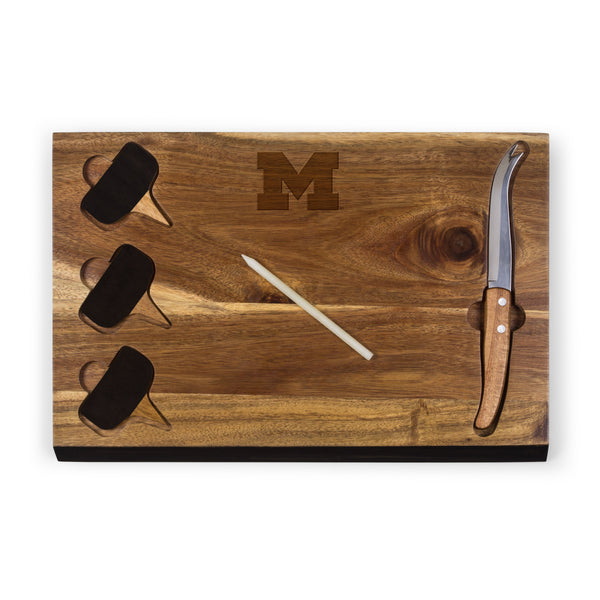 Michigan Wolverines - Delio Acacia Cheese Cutting Board & Tools Set